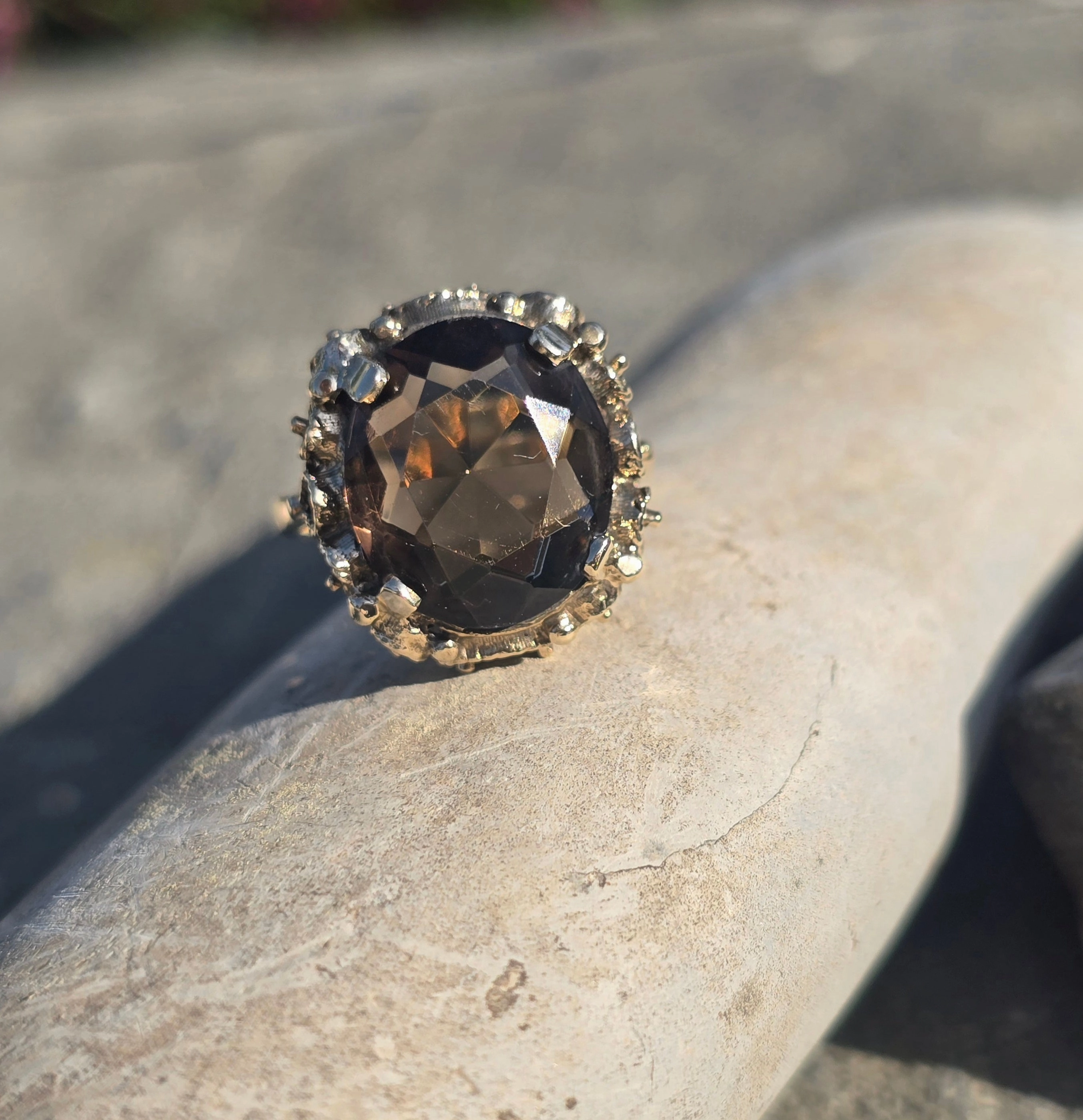 10k gold smokey quartz cocktail estate ring