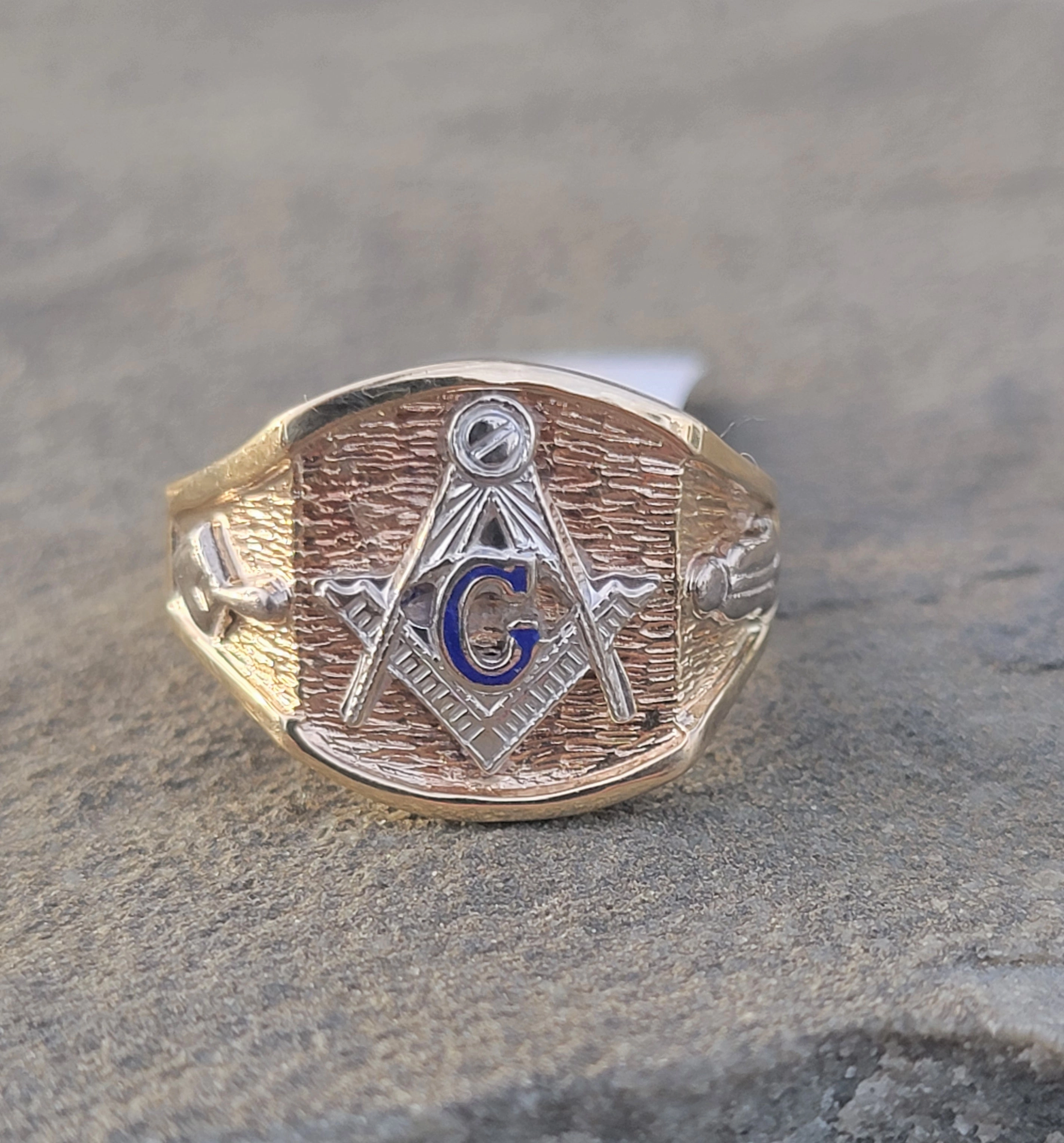 10k gold two tone vintage diamond Masonic Freemason Ring
