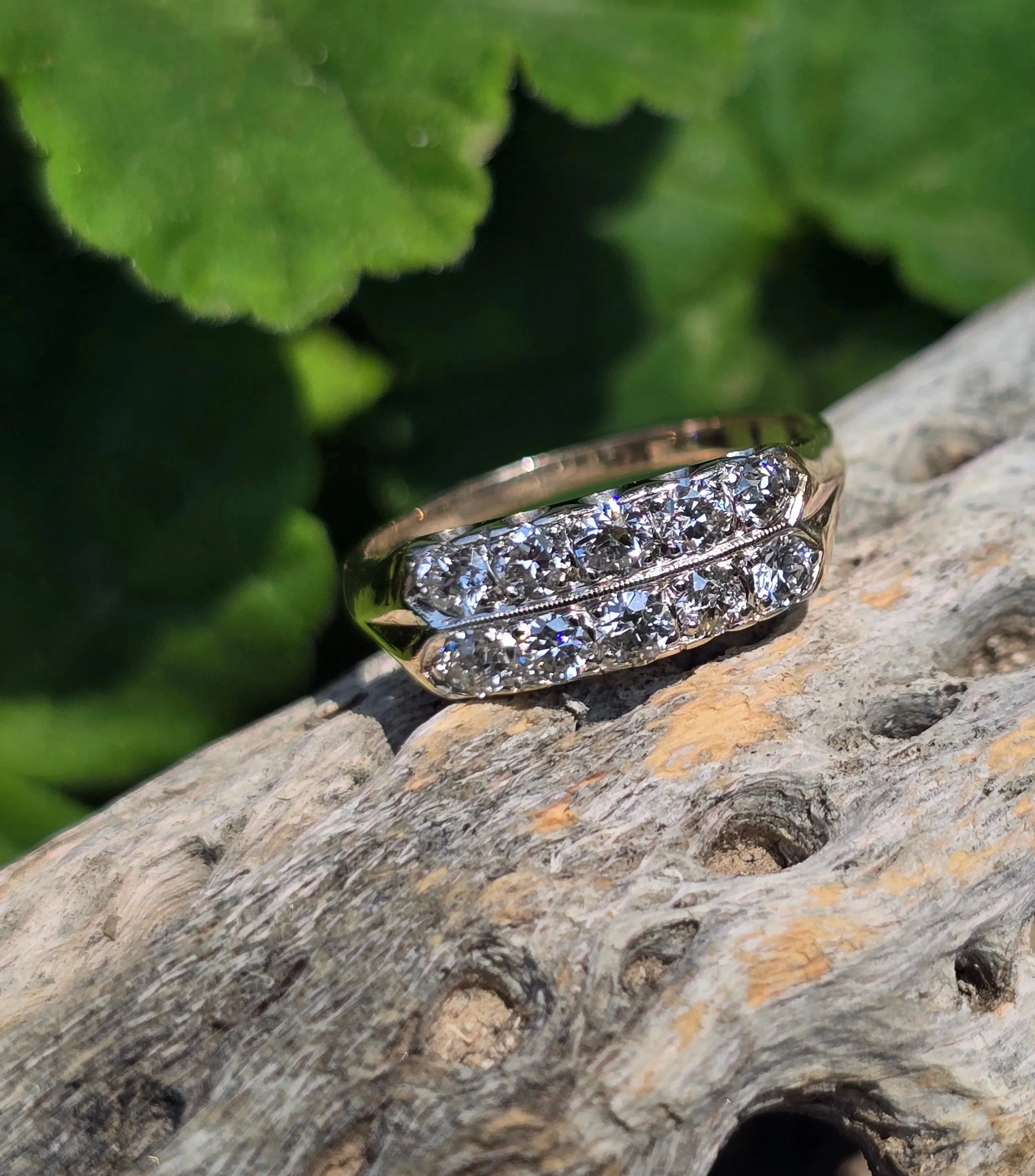 14k gold 10 diamond 2 row estate band - apx .62ct tw