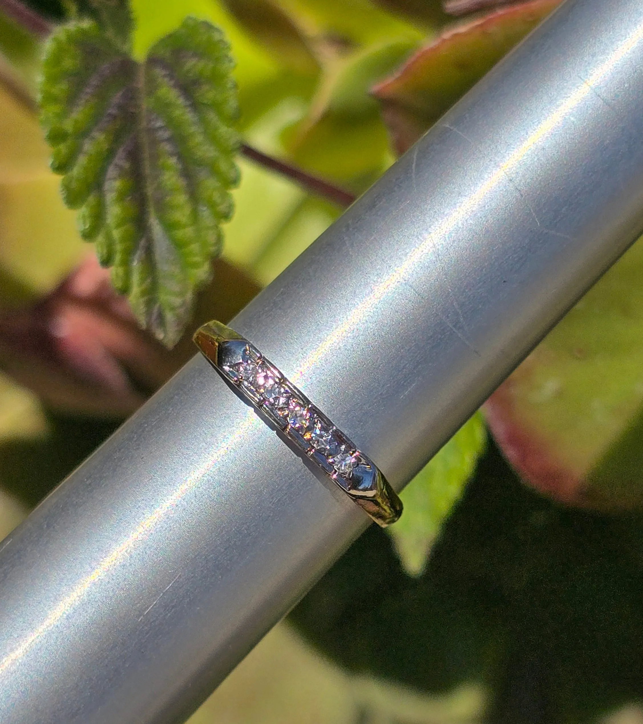14k gold two tone 5 diamond estate wedding stackable band