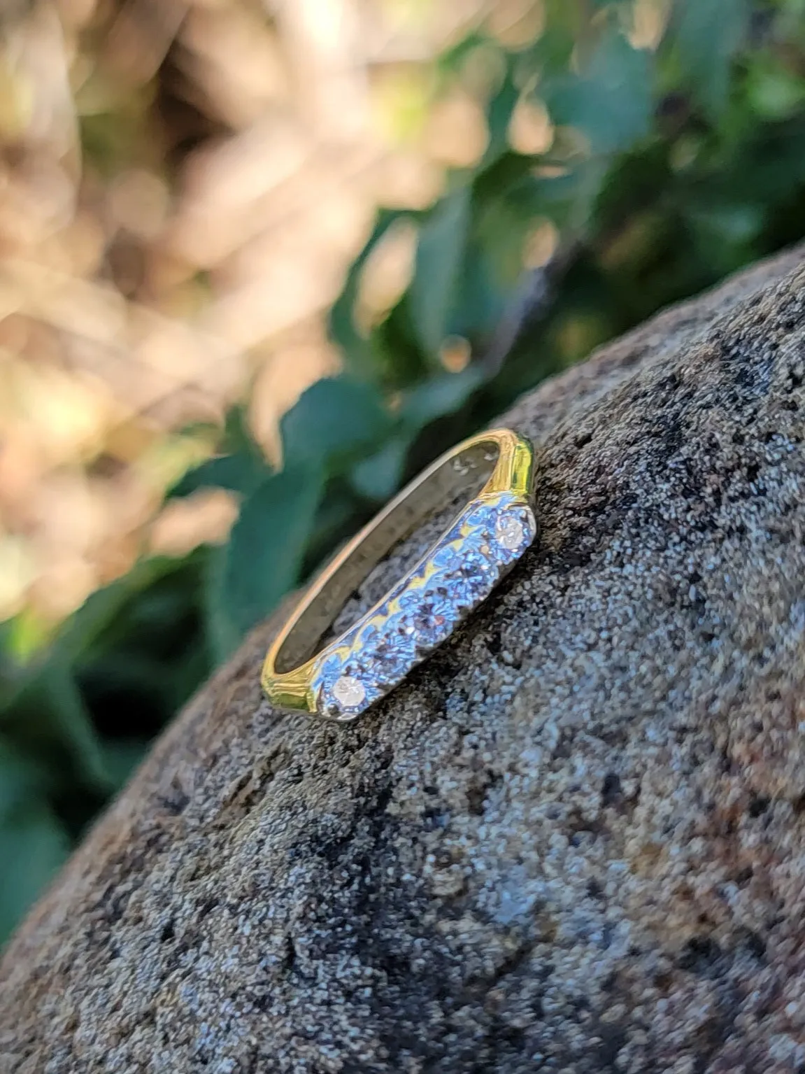 14k gold two tone 5 diamond estate wedding stackable band
