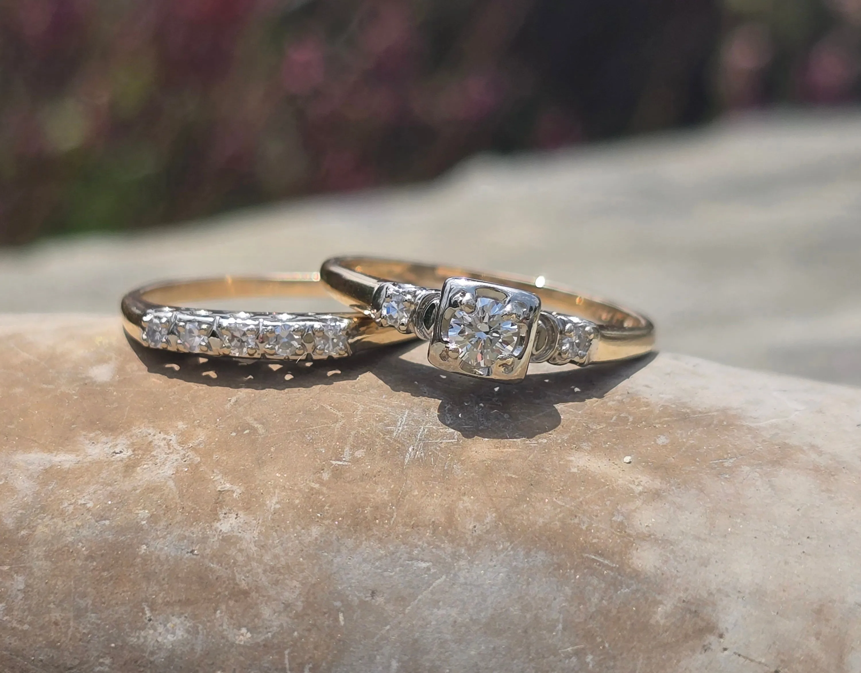 14k gold two-tone vintage diamond bridal set - apx .27ct tw