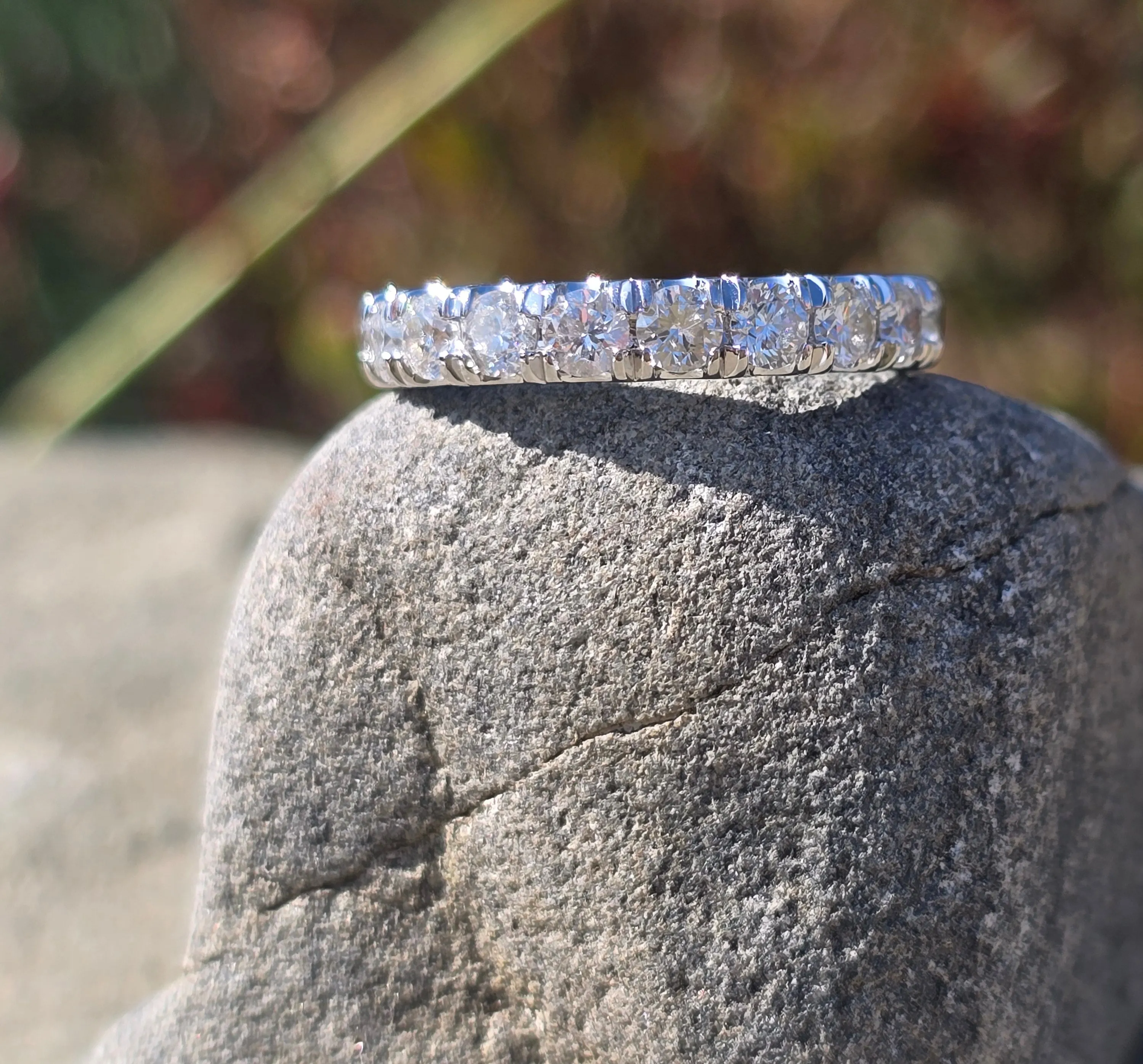14k white gold 3.4mm diamond estate eternity band - size 6.5. HOLD