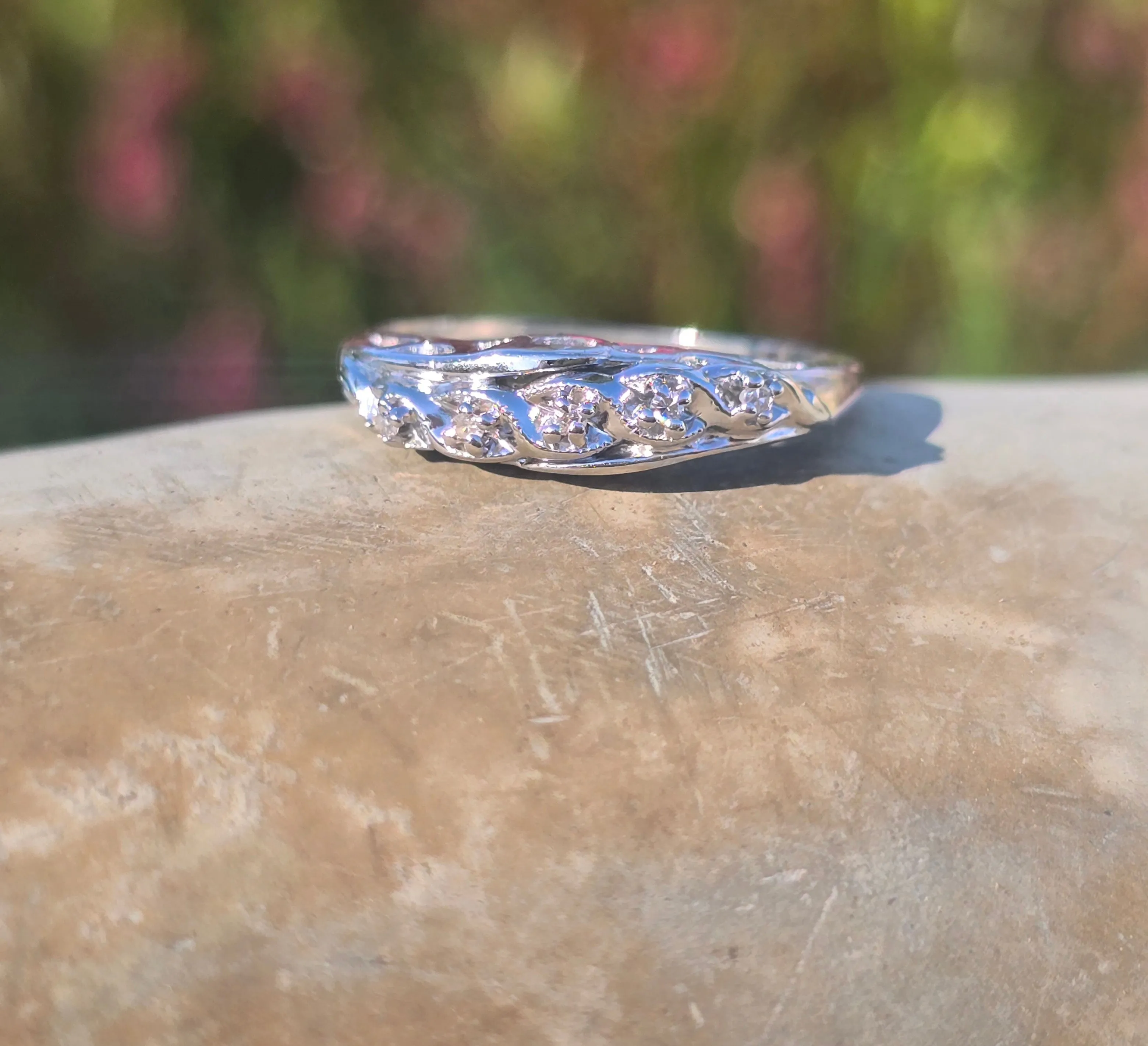 14k white gold diamond estate band
