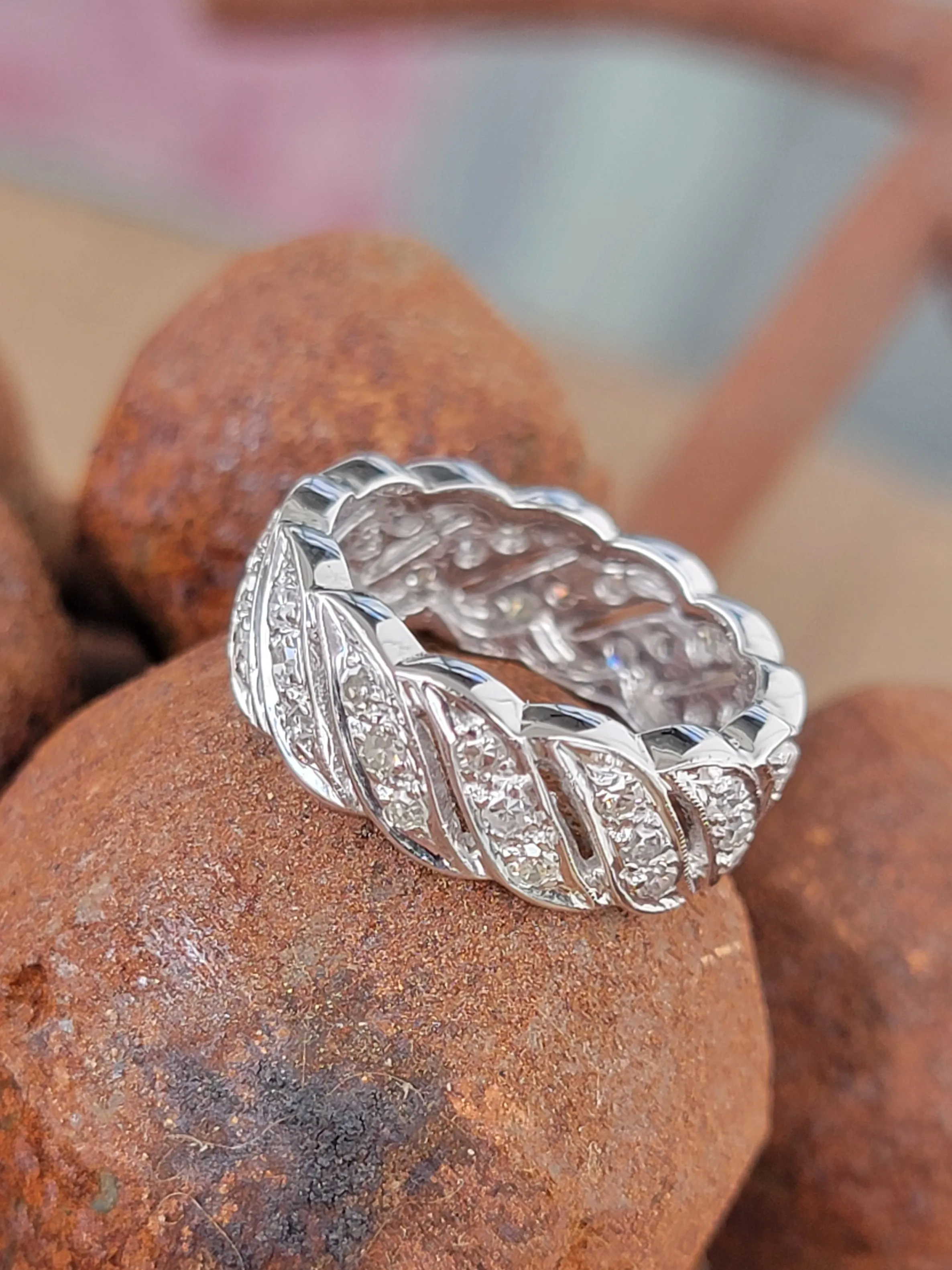 14k white gold diamond estate eternity band - size 4.5