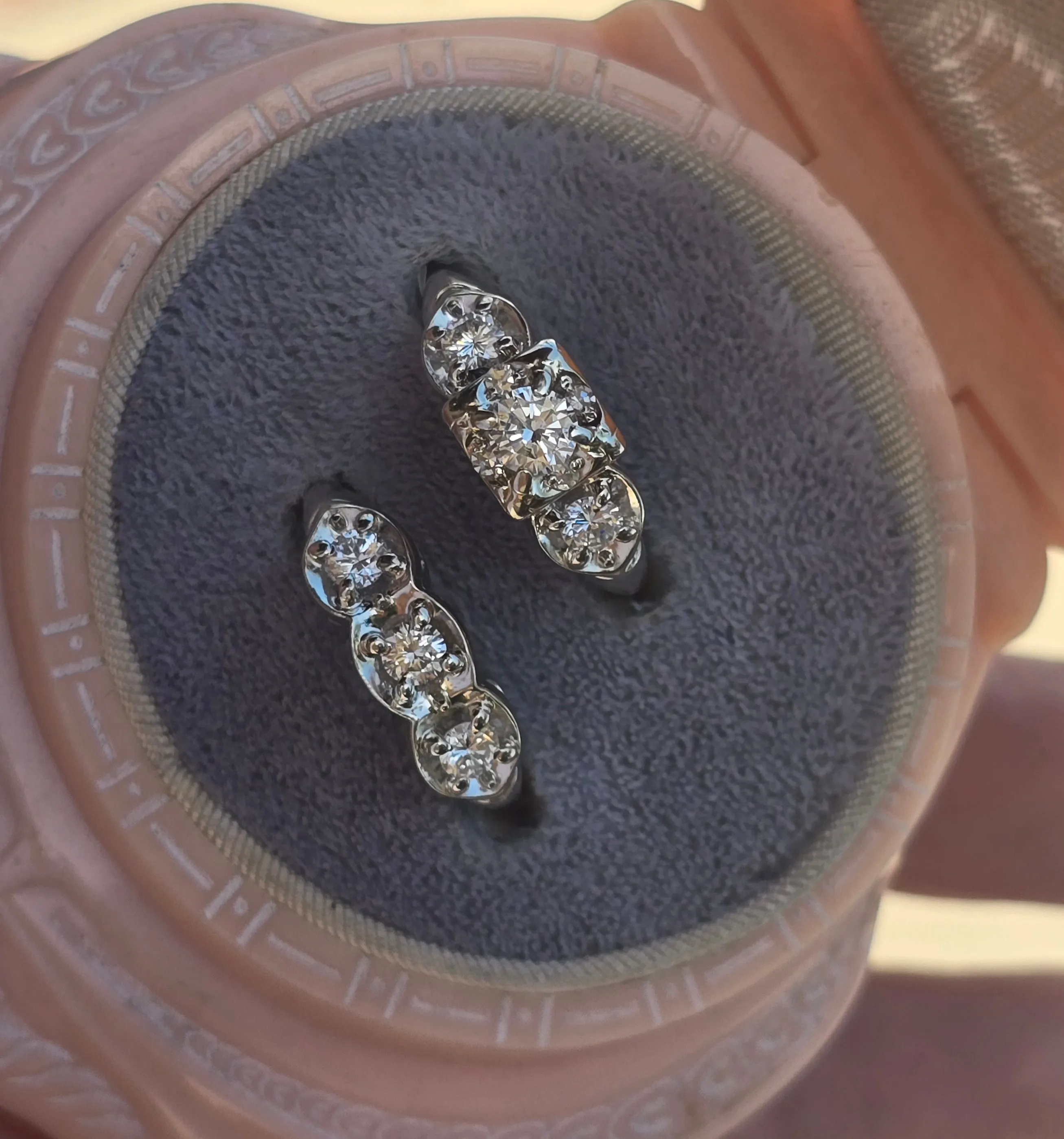 14k white gold diamond vintage estate bridal set