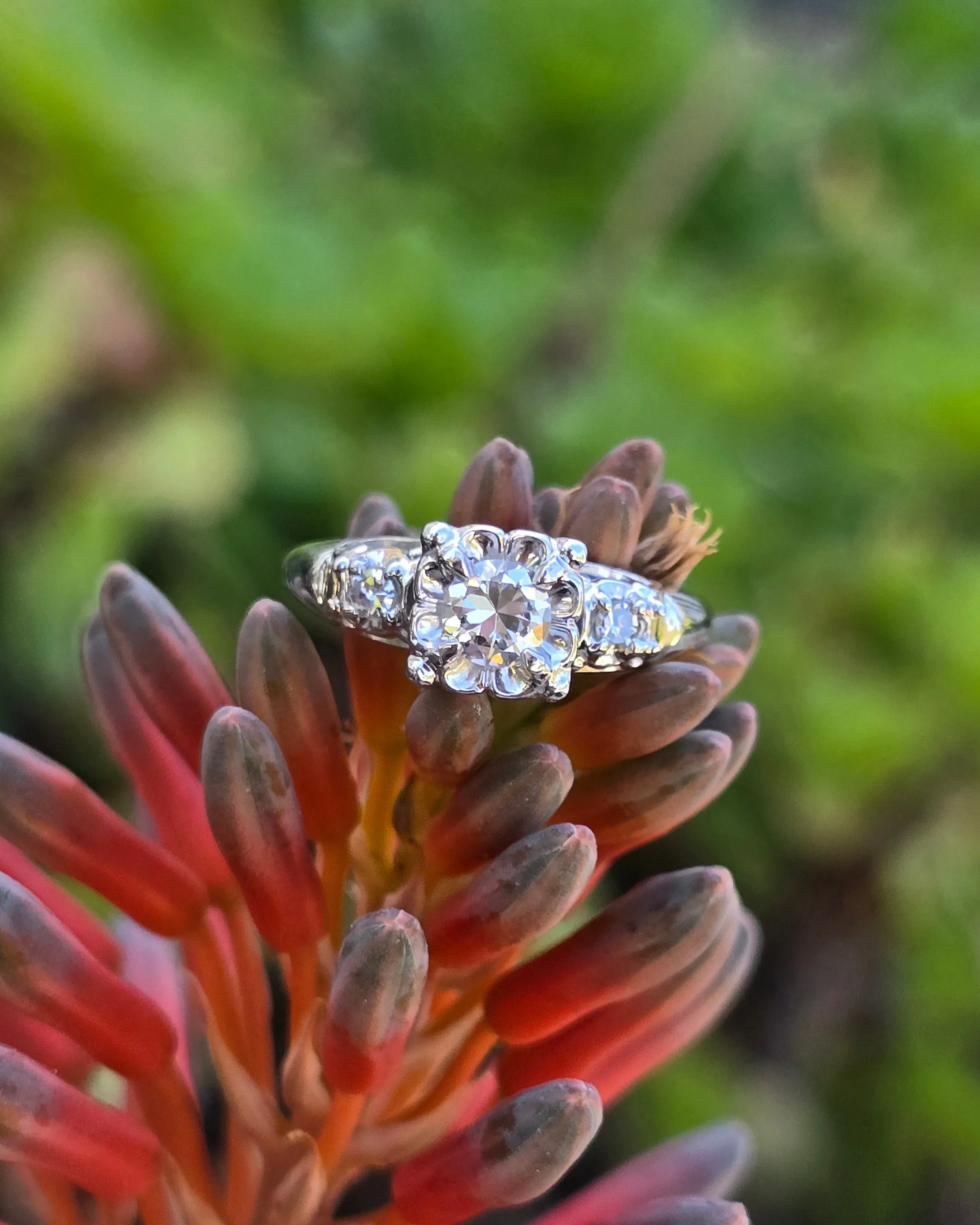 14k white gold vintage diamond engagement wedding ring - apx .37ct tw