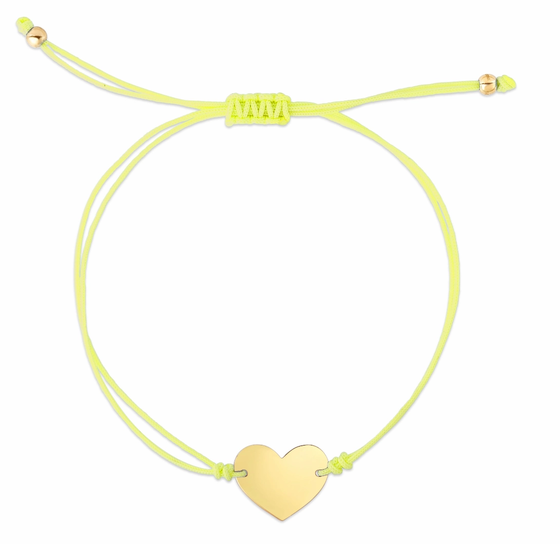 14k Cord Heart Adjustable Bracelet