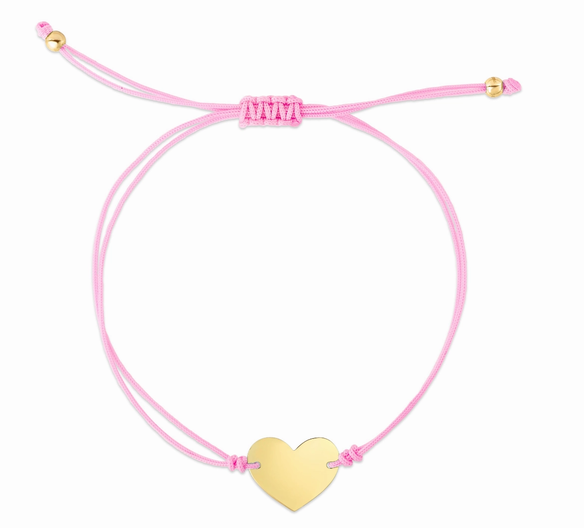 14k Cord Heart Adjustable Bracelet