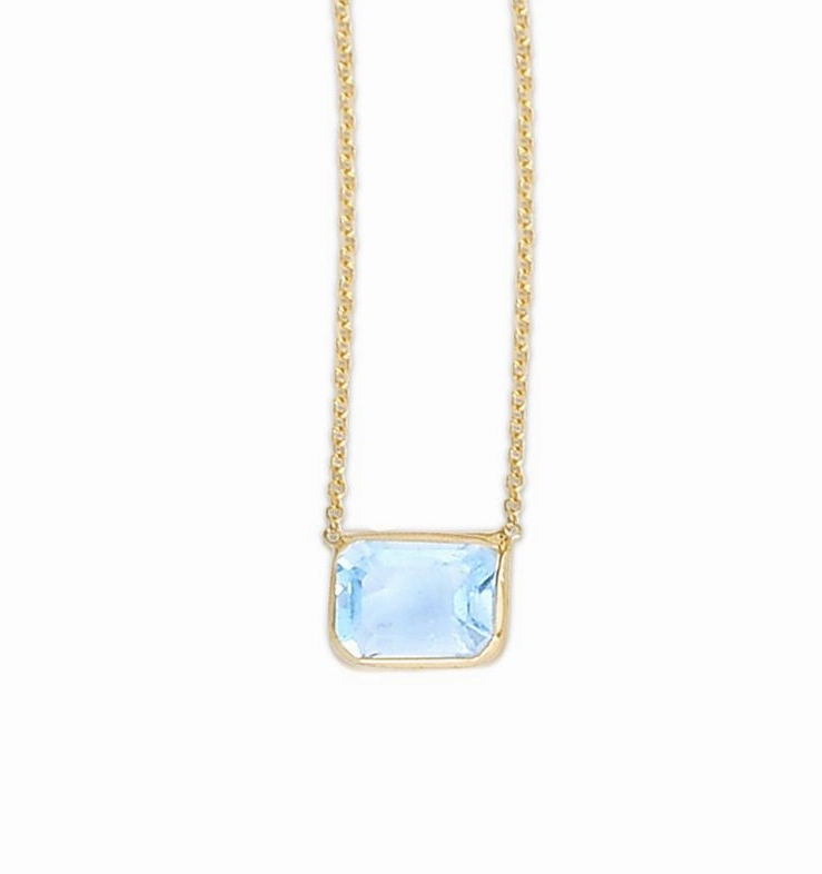 14k Emerald Cut Blue Topaz Necklace