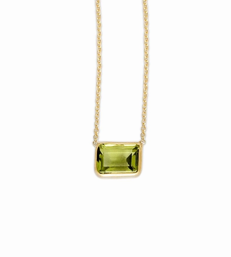 14k Emerald Cut Peridot Necklace