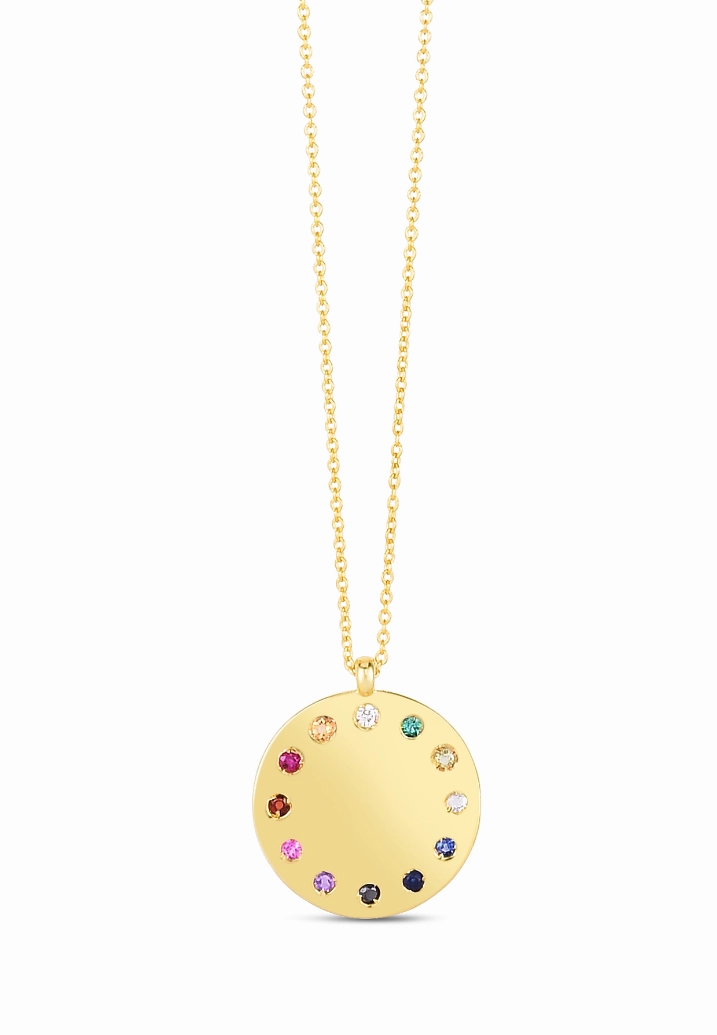 14k Gemstone Rainbow Dial Necklace