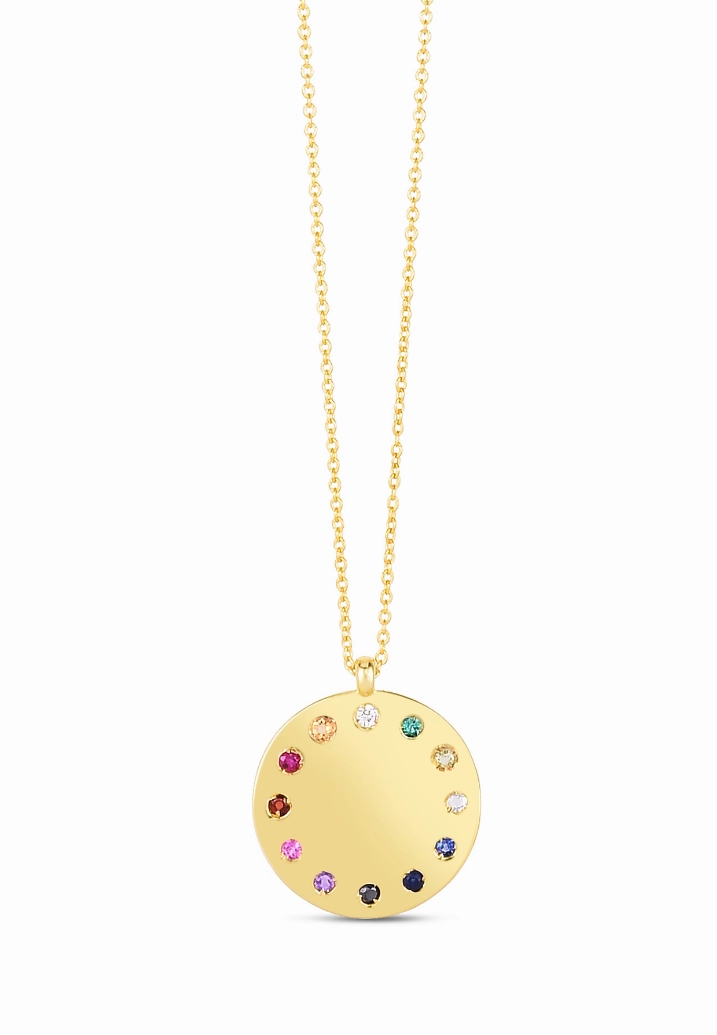 14k Gemstone Rainbow Dial Necklace