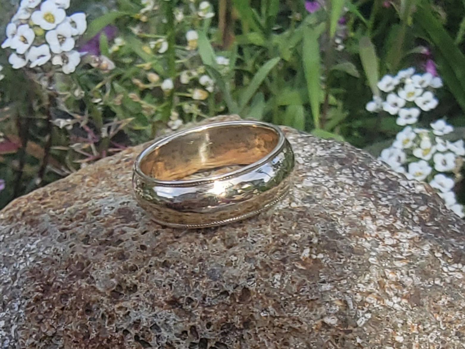 14k gold 6.7mm estate milgrain wedding band - size 10