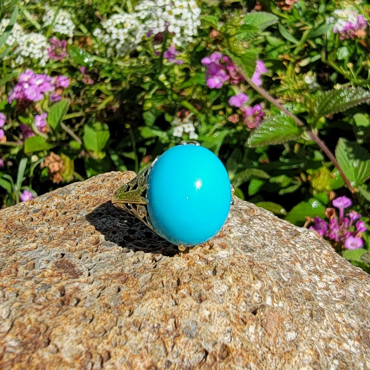 14k gold turquoise filigree estate ring