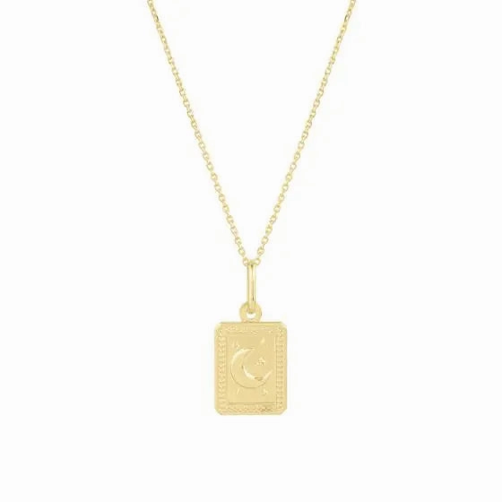 14K Rectangle Moon Talisman Pendant