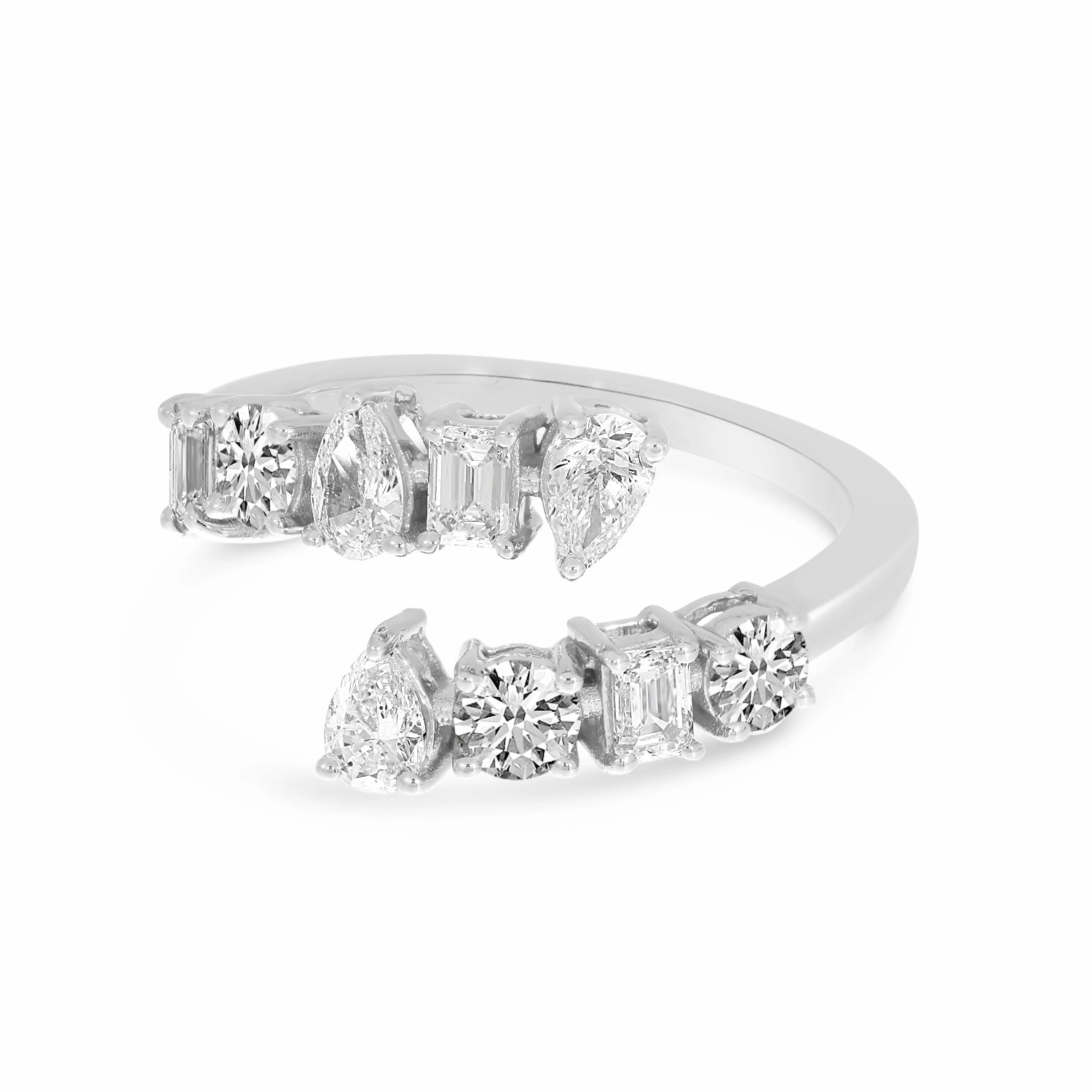 14K White Gold Fancy Cut Shapes Bypass Ring