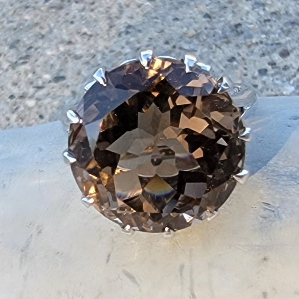 14k white gold smokey quartz cocktail estate ring