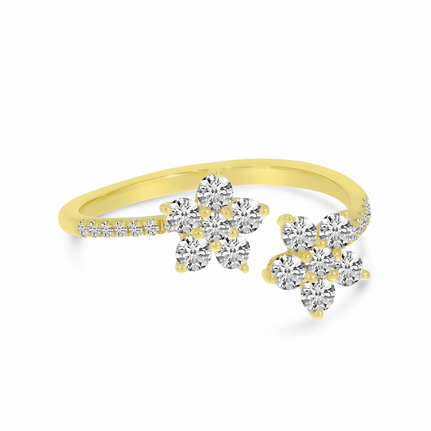 14K Yellow Gold Diamond Double Flower Ring