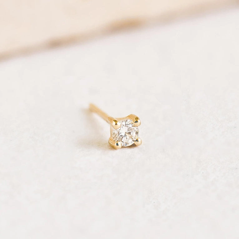 14k Yellow Gold Diamond Stud Earring 2.5mm - Aria (Single)