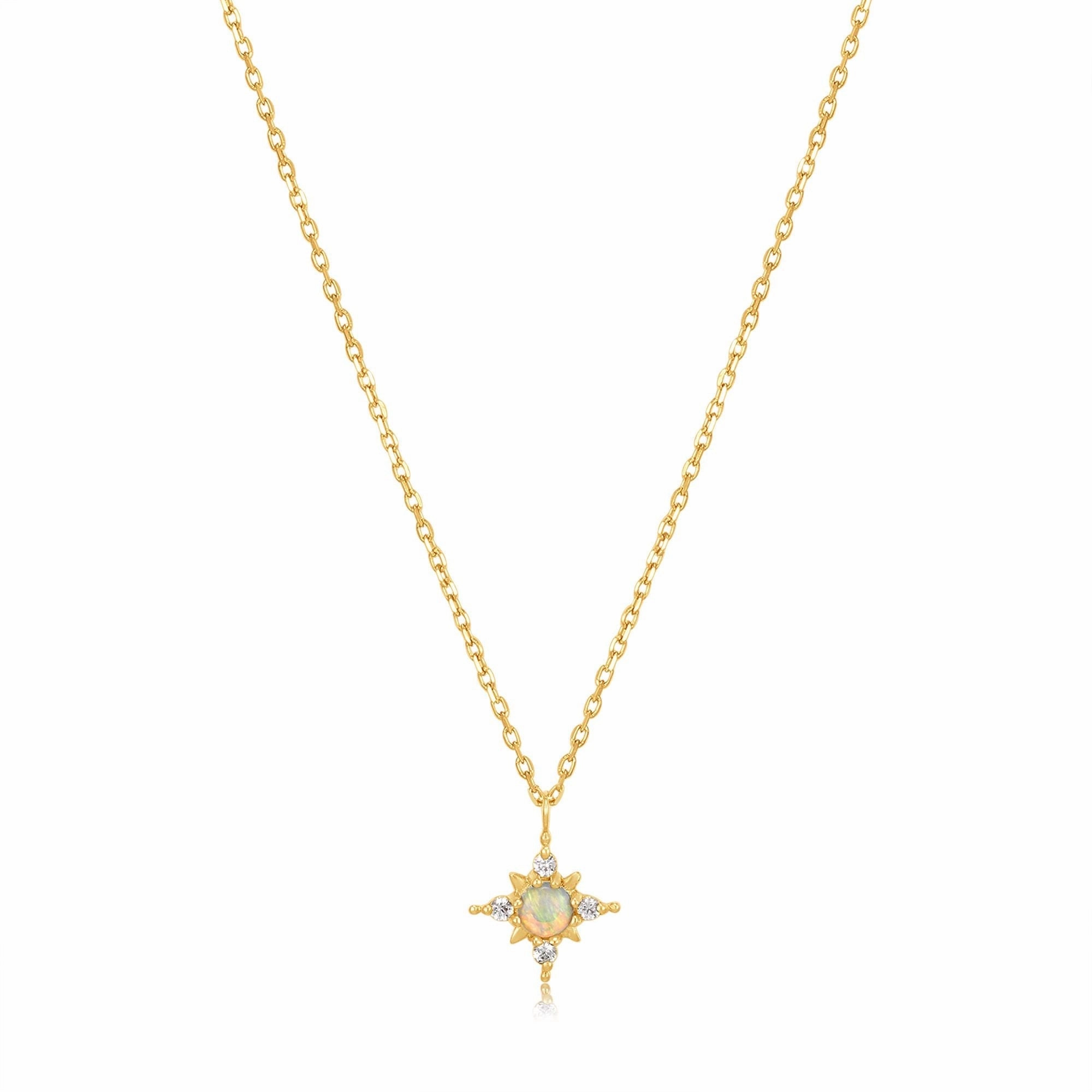14kt Gold Opal and White Sapphire Star Necklace