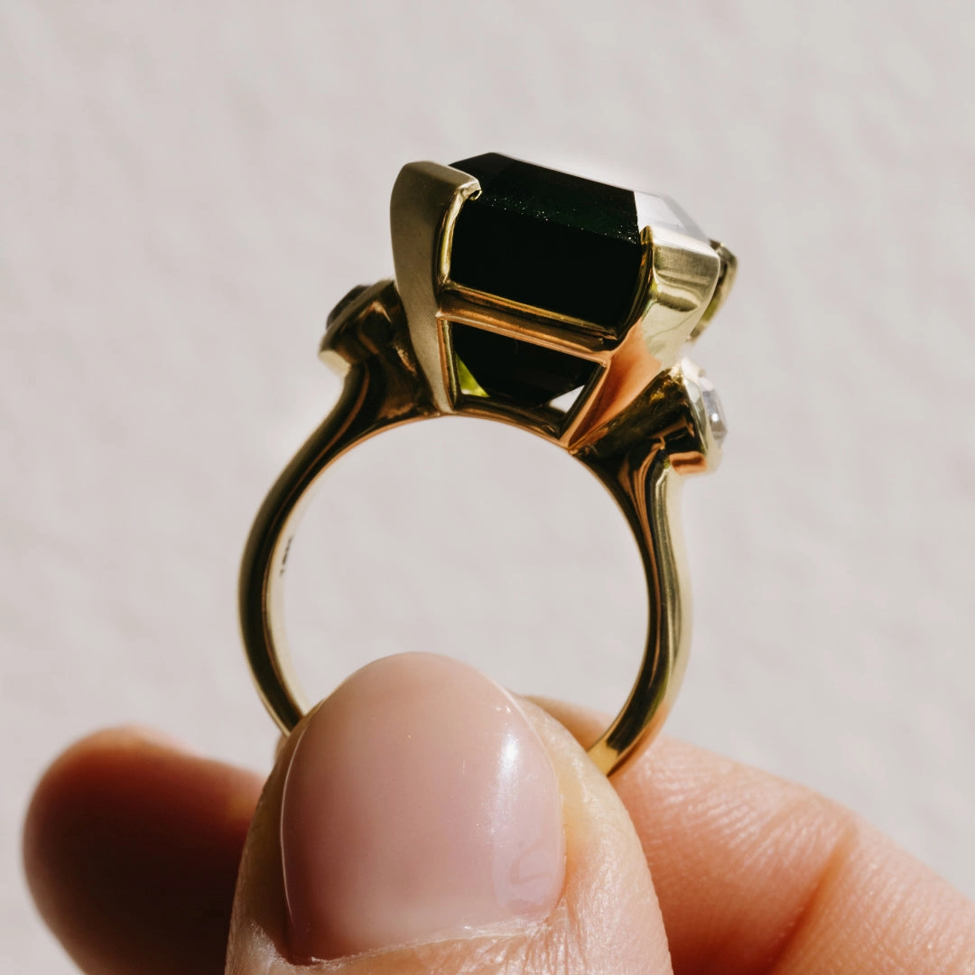 15.86ct Tourmaline & Diamond Three Stone Ring