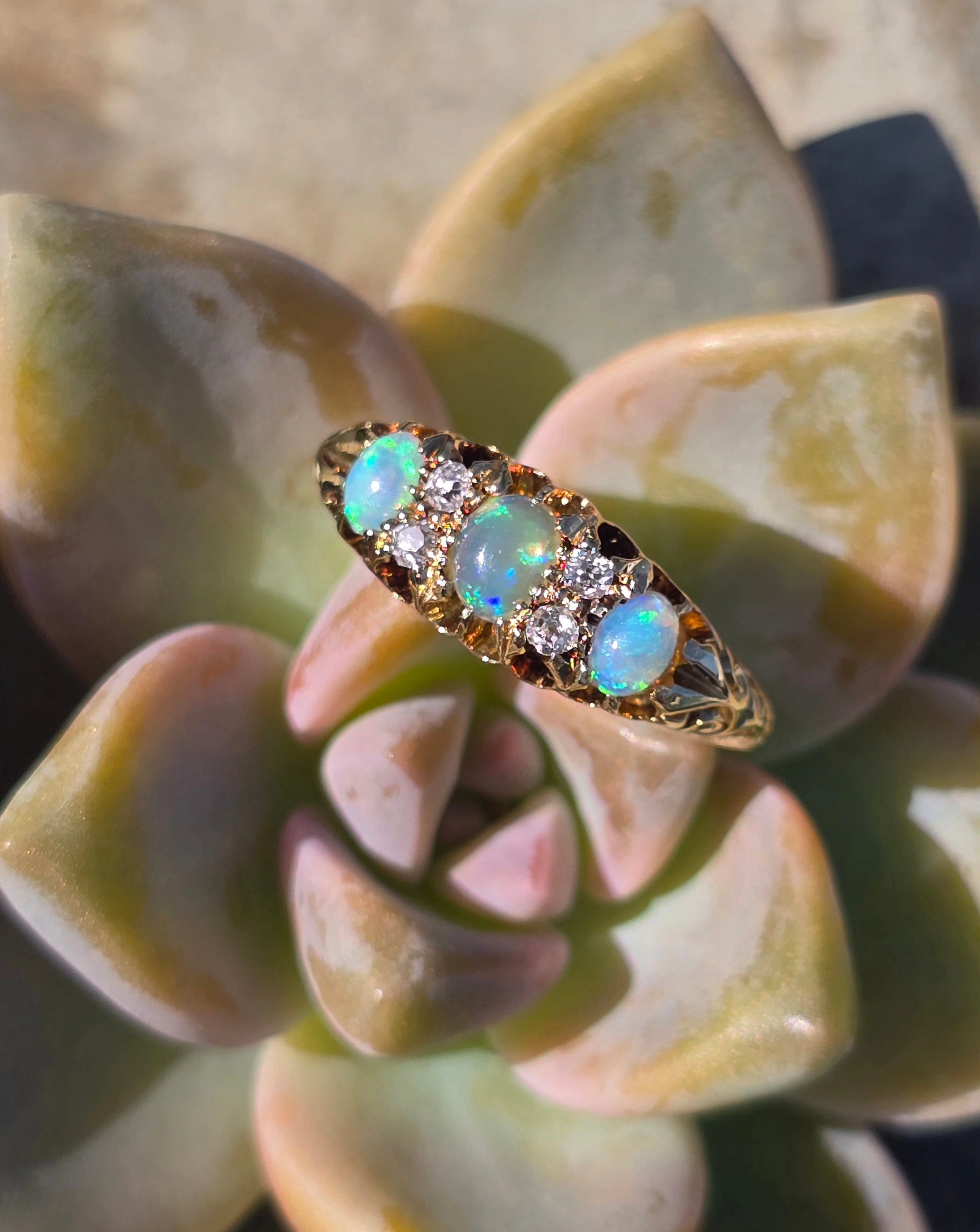18ct gold Victorian opal and diamond antique ring