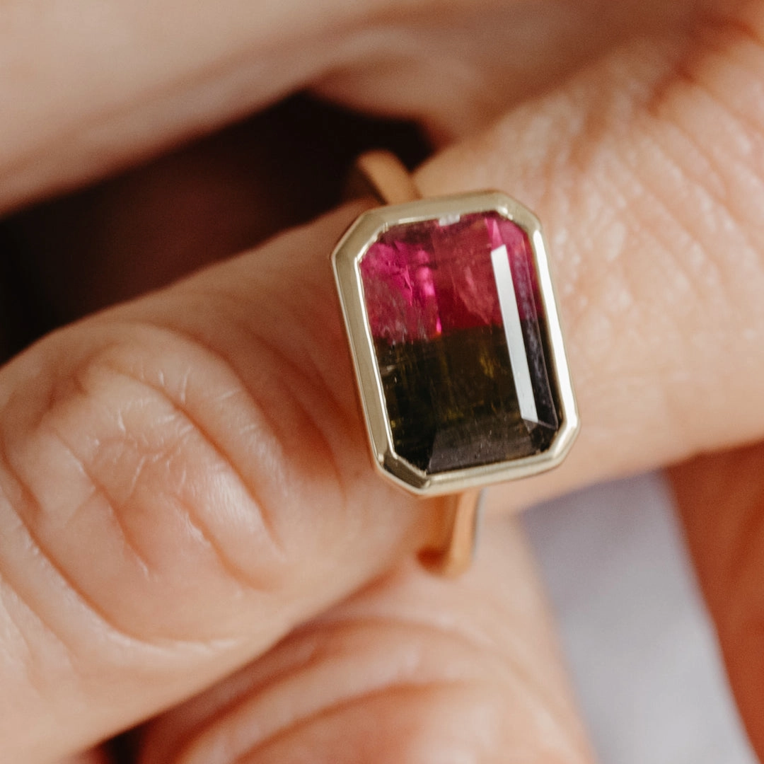 3.70CT WATERMELON TOURMALINE BEZEL RING