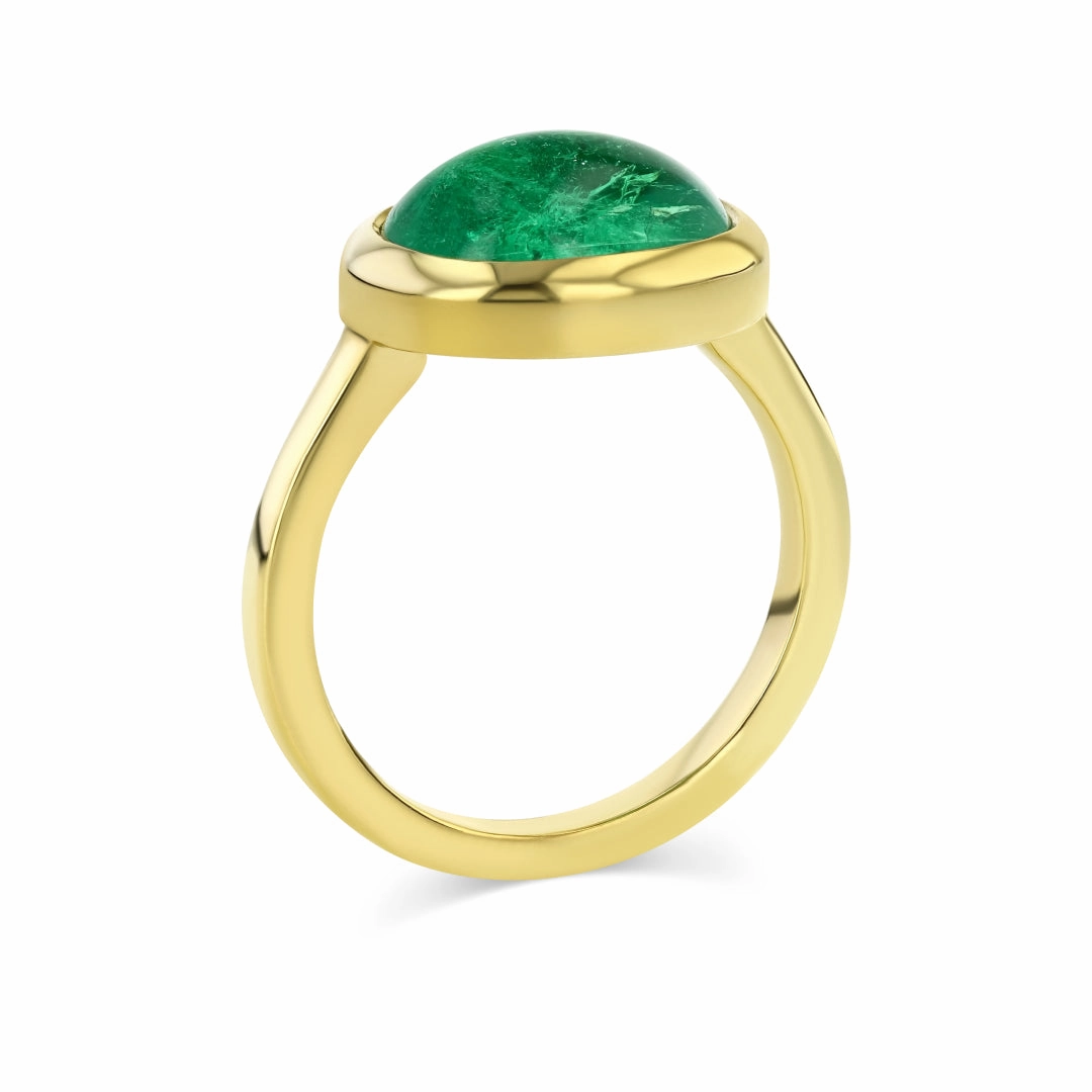 4.41ct Muzo Emerald Cabachon Bezel Ring