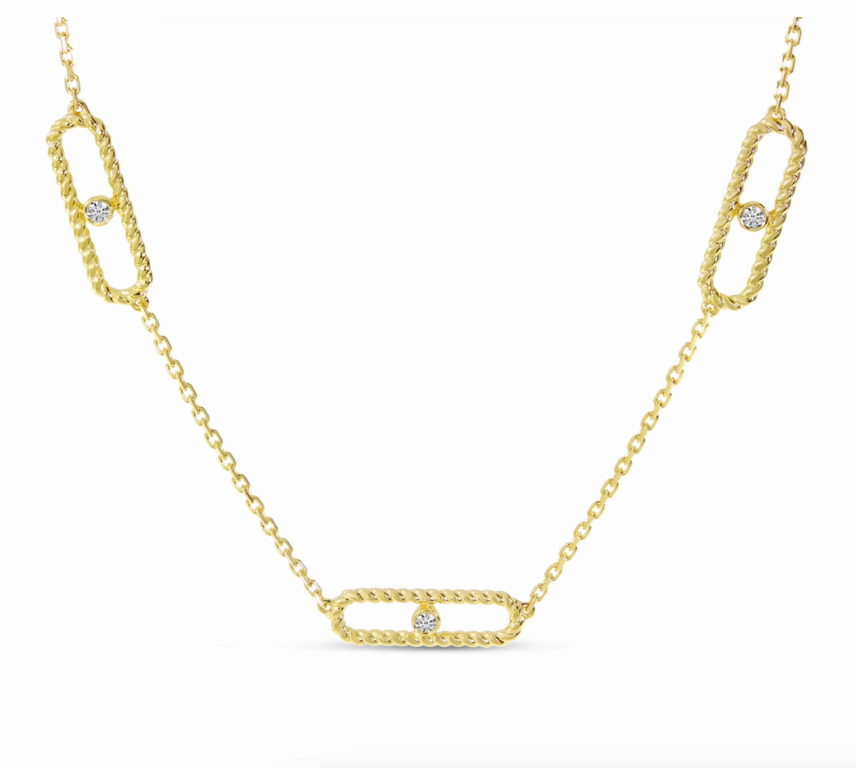 5-Station Diamond Twist Paperclip Necklace