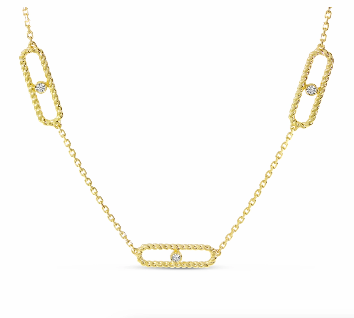 5-Station Diamond Twist Paperclip Necklace