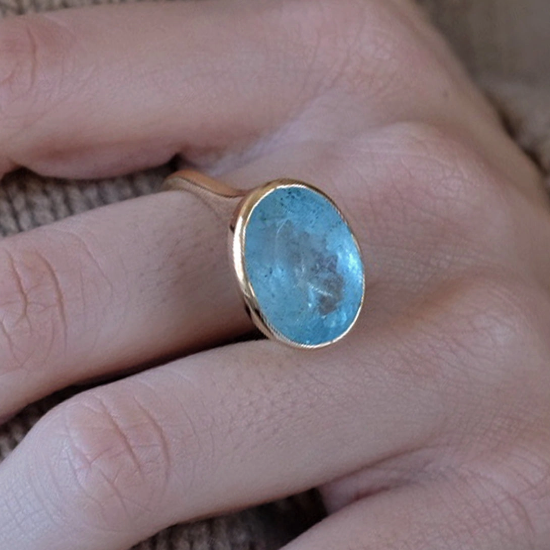 AQUAMARINE BEZEL SET RING