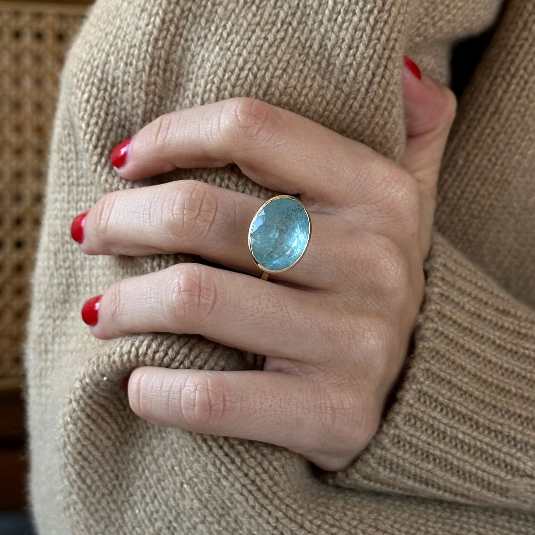 AQUAMARINE BEZEL SET RING