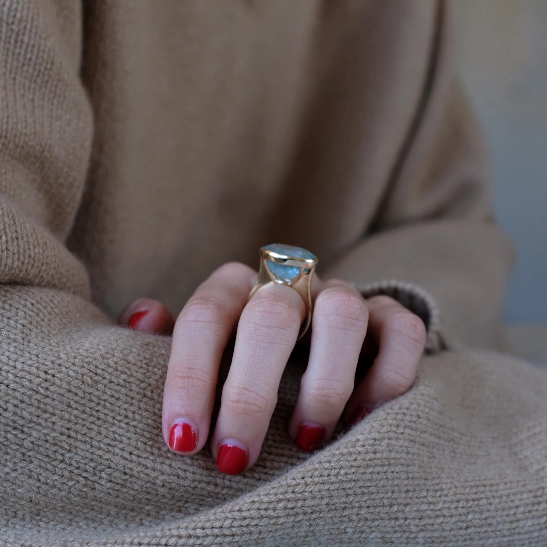 AQUAMARINE BEZEL SET RING