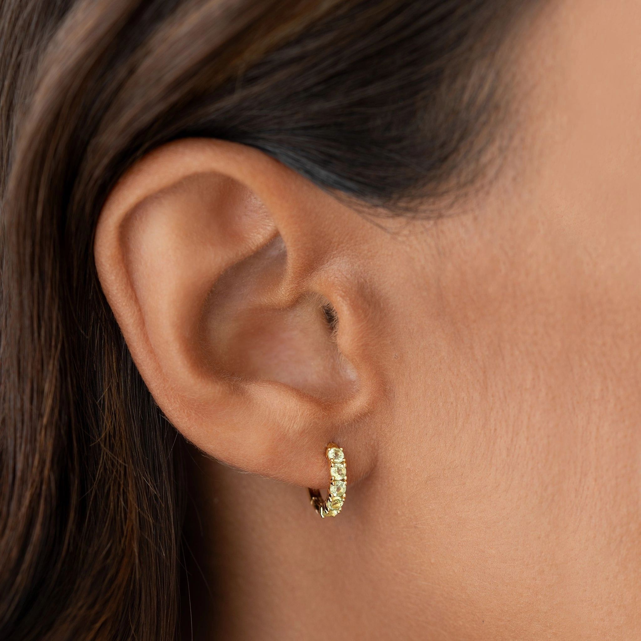 August Birthstone Huggie Earrings - Olivine
