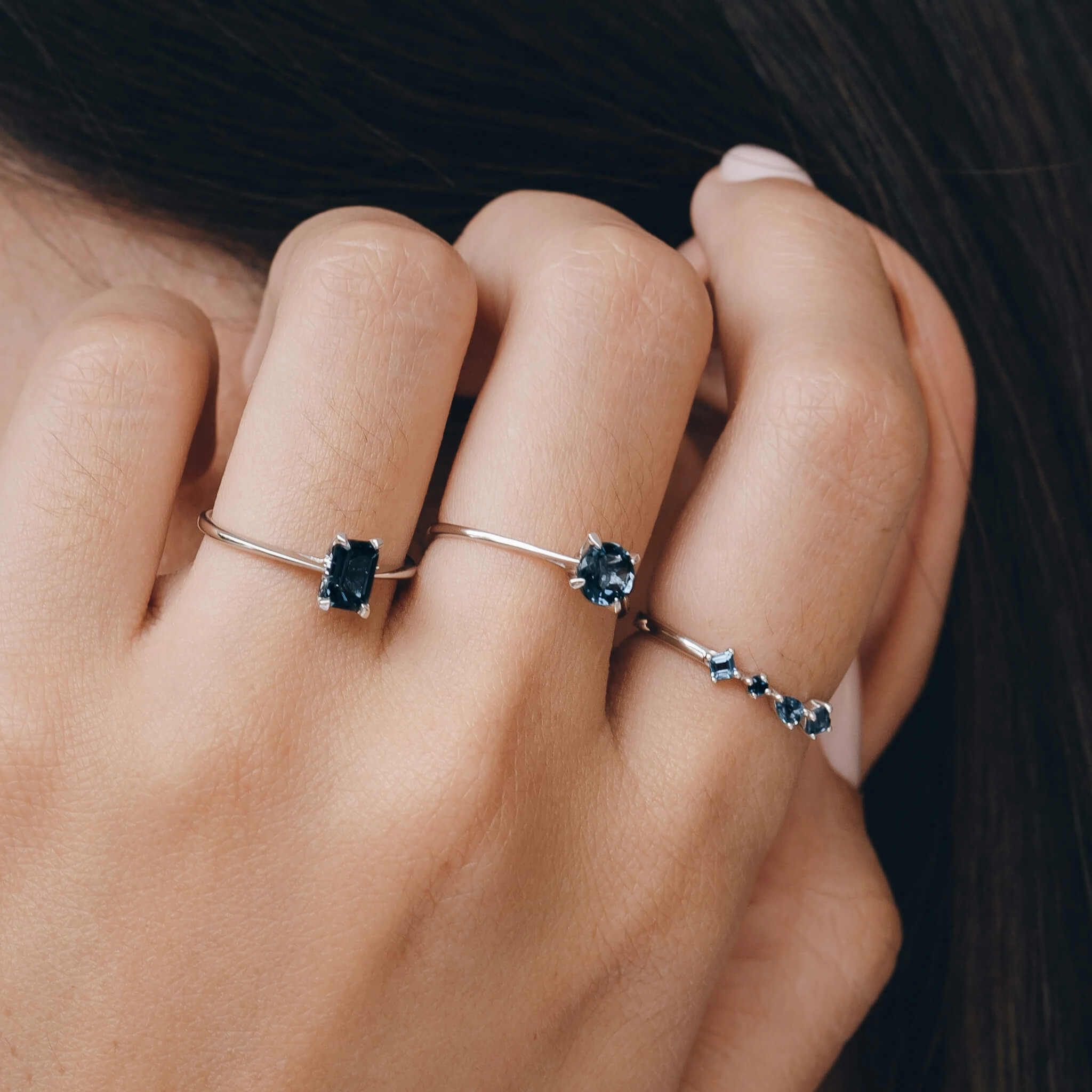 Baguette Ring London Blue Topaz Silver - Charlotte