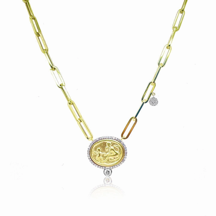 Chunky Chain Coin and Diamond Necklace
