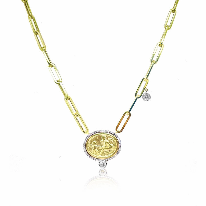 Chunky Chain Coin and Diamond Necklace