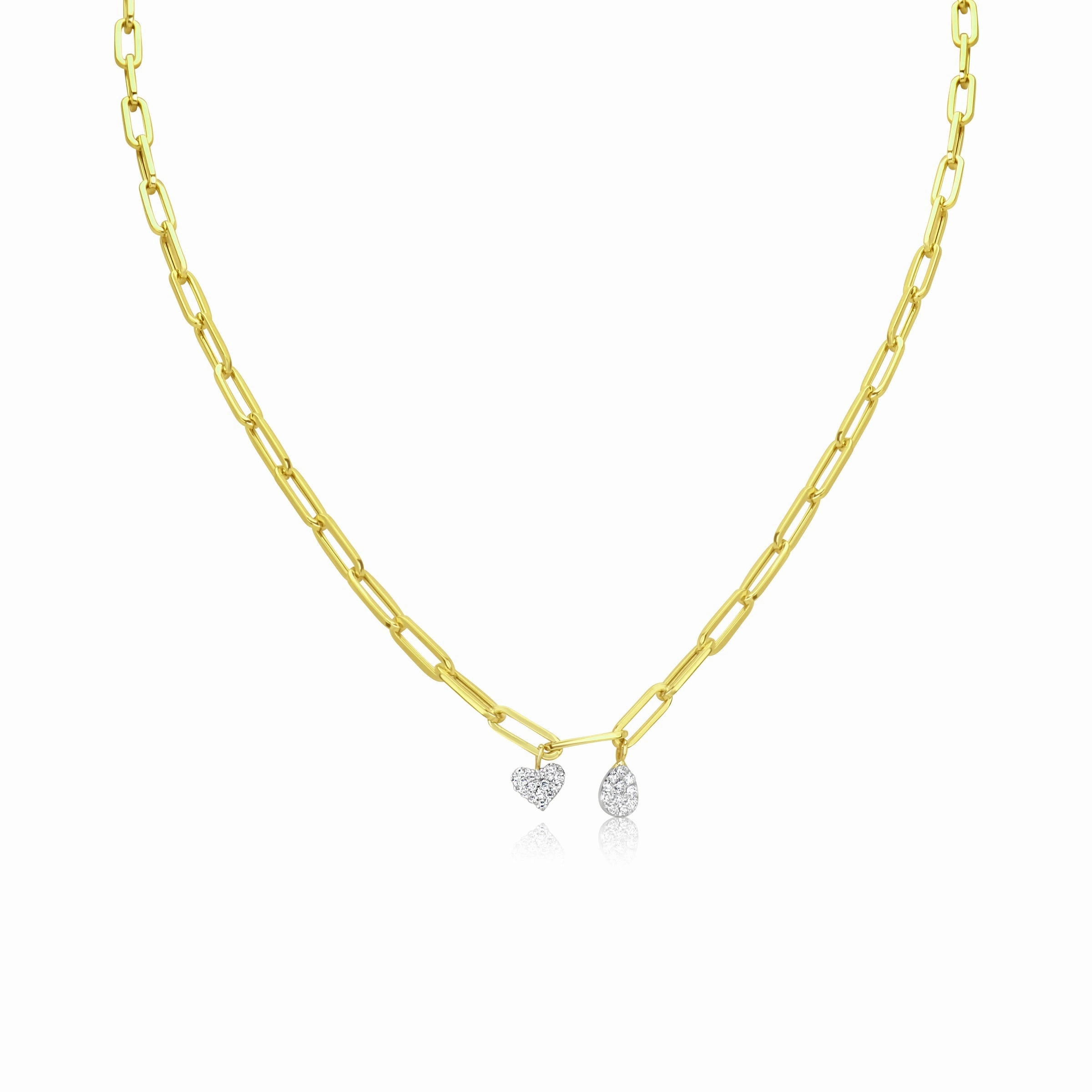 Chunky Chain Heart and Tear Drop Diamond Charms