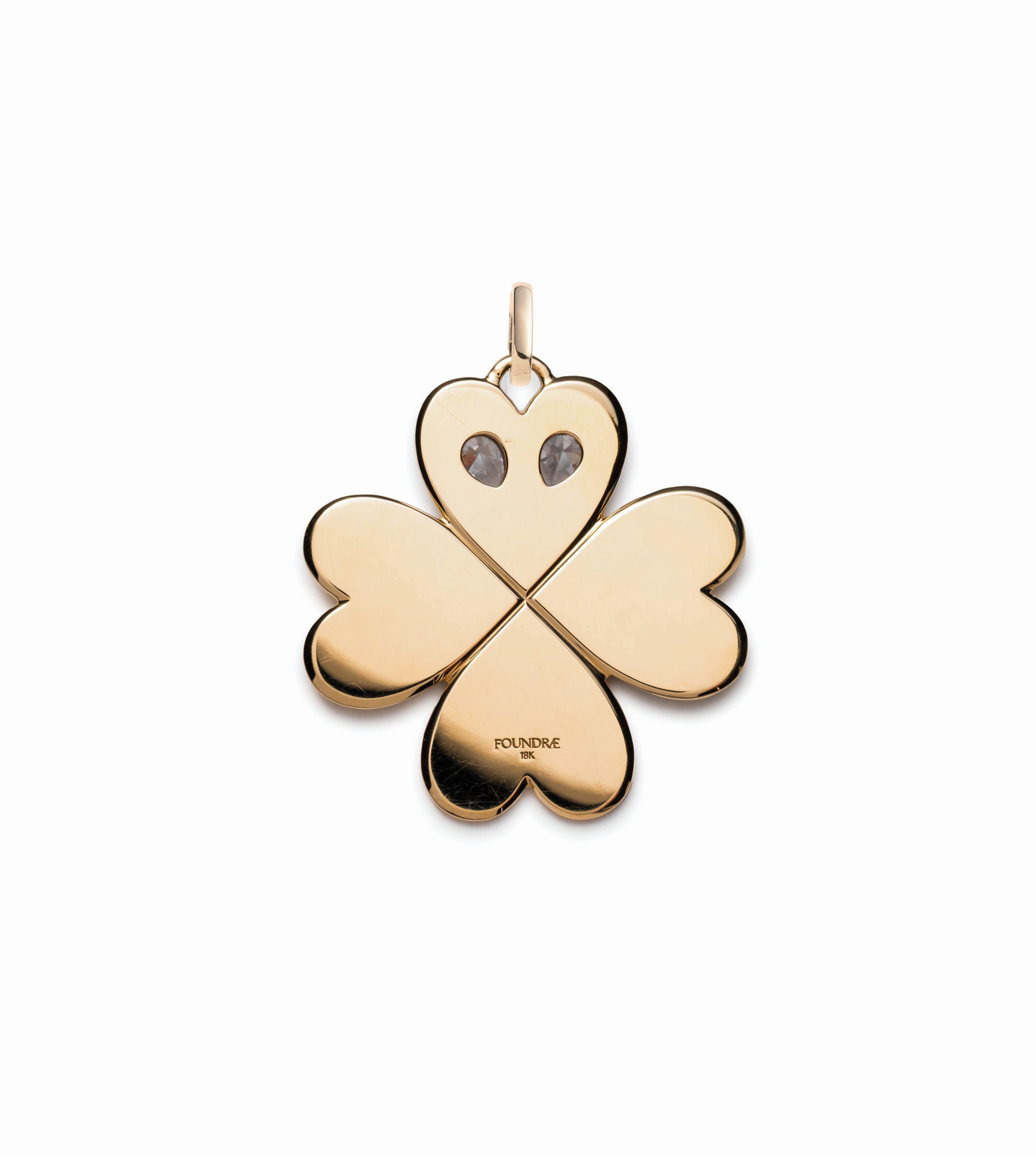 Custom Four Heart Clover Large Pendant : in Yellow Gold with Pear Diamonds with an Annex Link