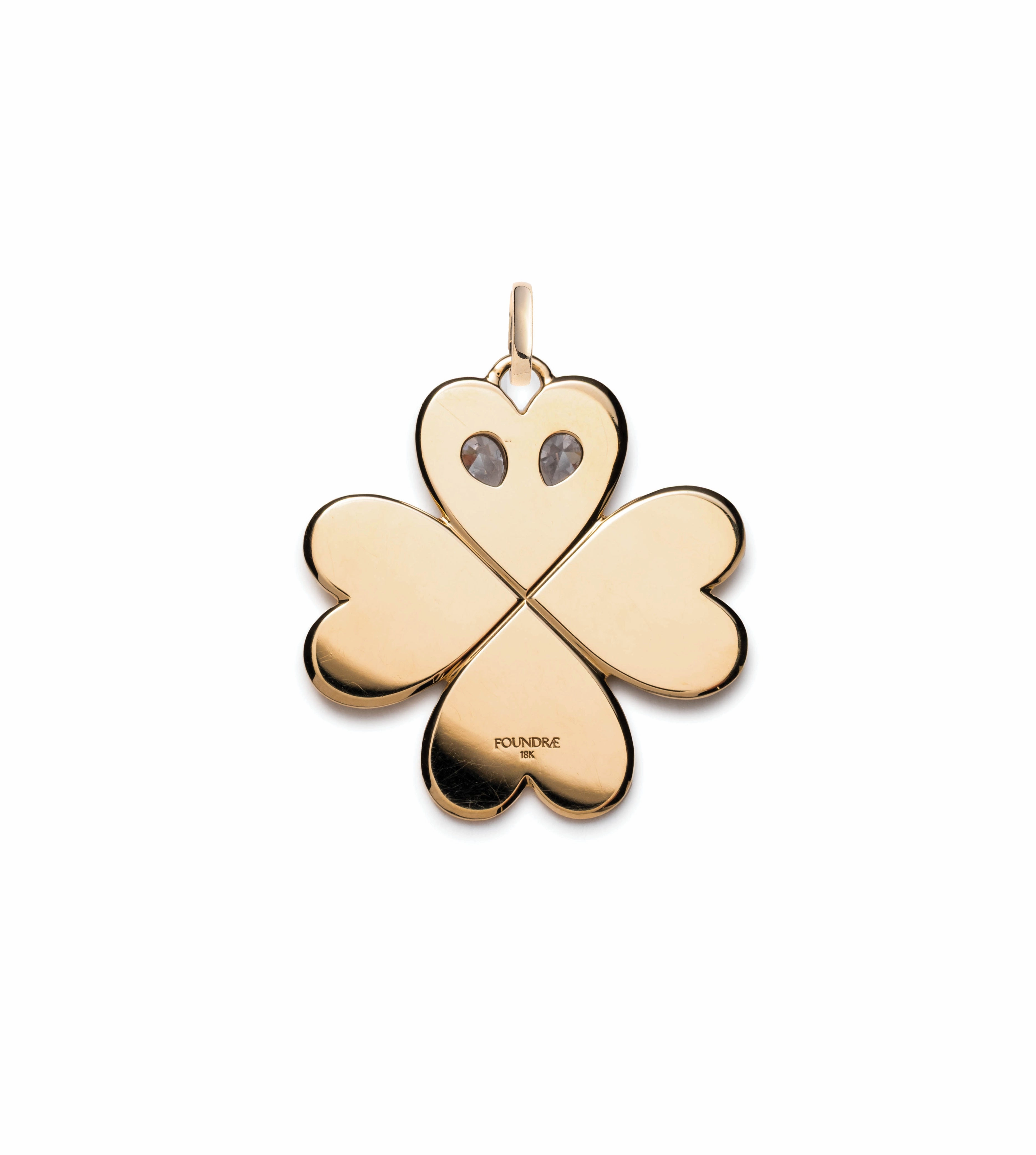 Custom Four Heart Clover Large Pendant : in Yellow Gold with Pear Diamonds with an Annex Link