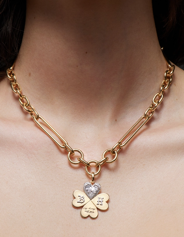 Custom Will You Marry Me Large Pendant : in Yellow Gold with Pear Diamonds with an Annex Link
