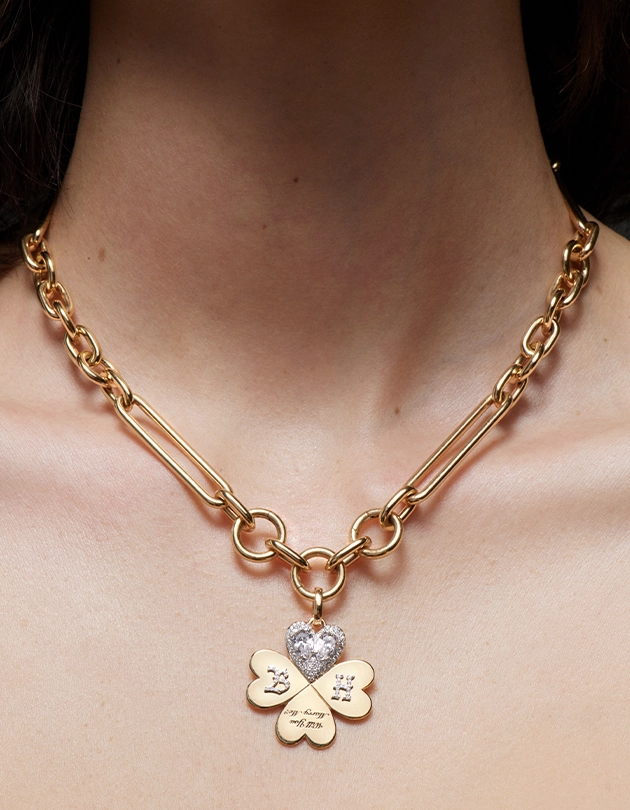 Custom Will You Marry Me Large Pendant : in Yellow Gold with Pear Diamonds with an Annex Link