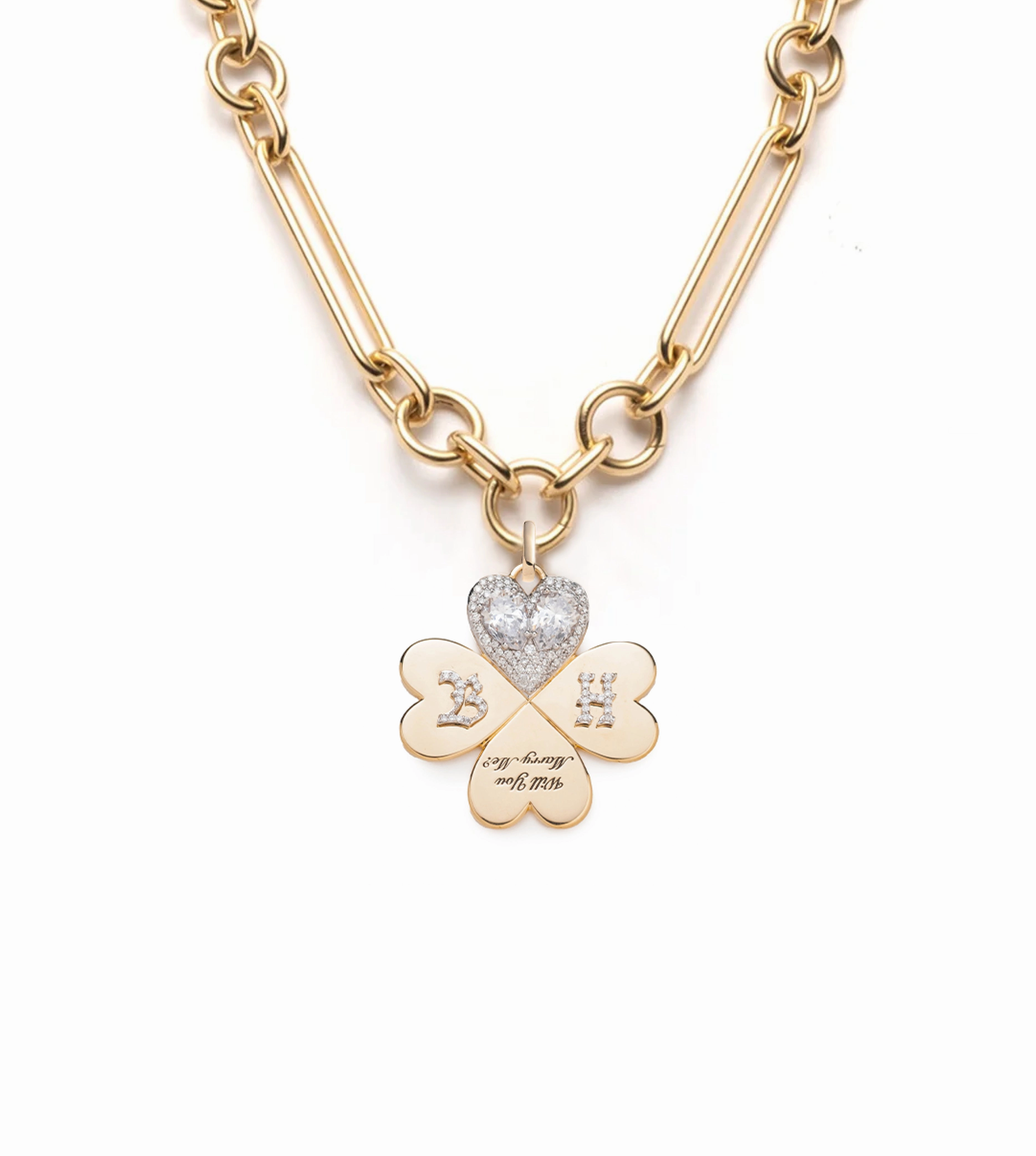 Custom Will You Marry Me Oversized Mixed Clip Neckace : in Yellow Gold with Pear Diamond