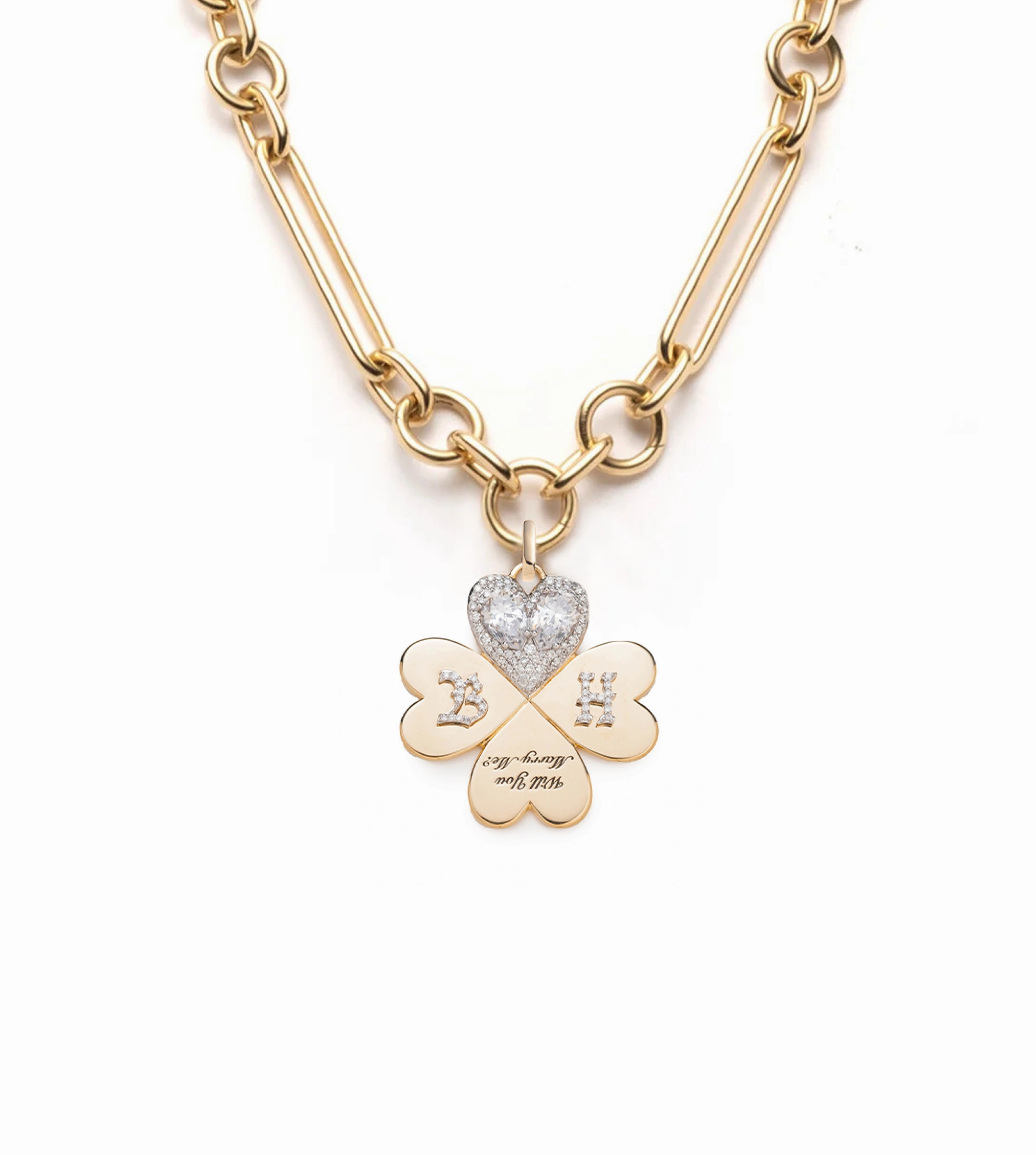Custom Will You Marry Me Oversized Mixed Clip Neckace : in Yellow Gold with Pear Diamond