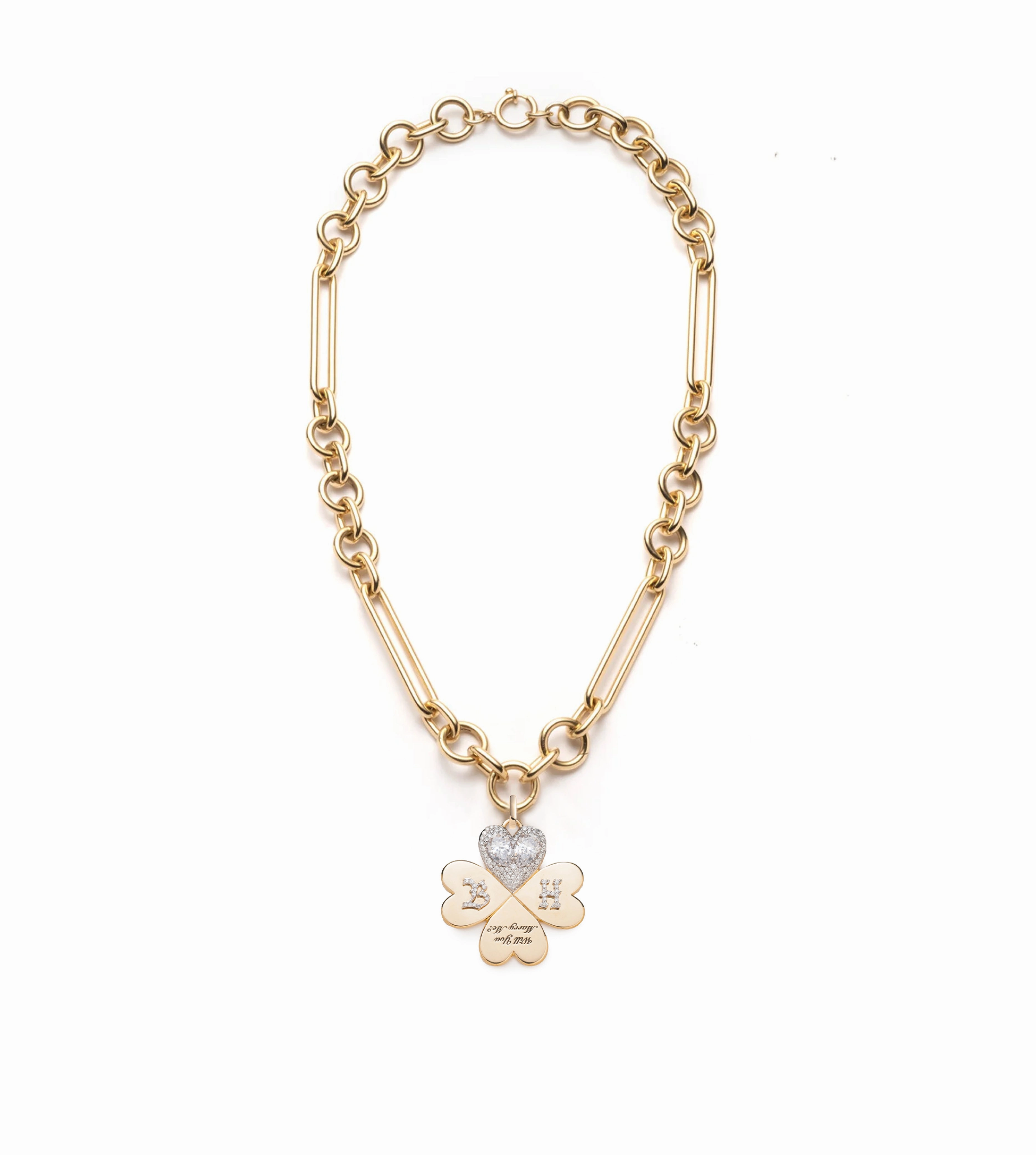 Custom Will You Marry Me Oversized Mixed Clip Neckace : in Yellow Gold with Pear Diamond