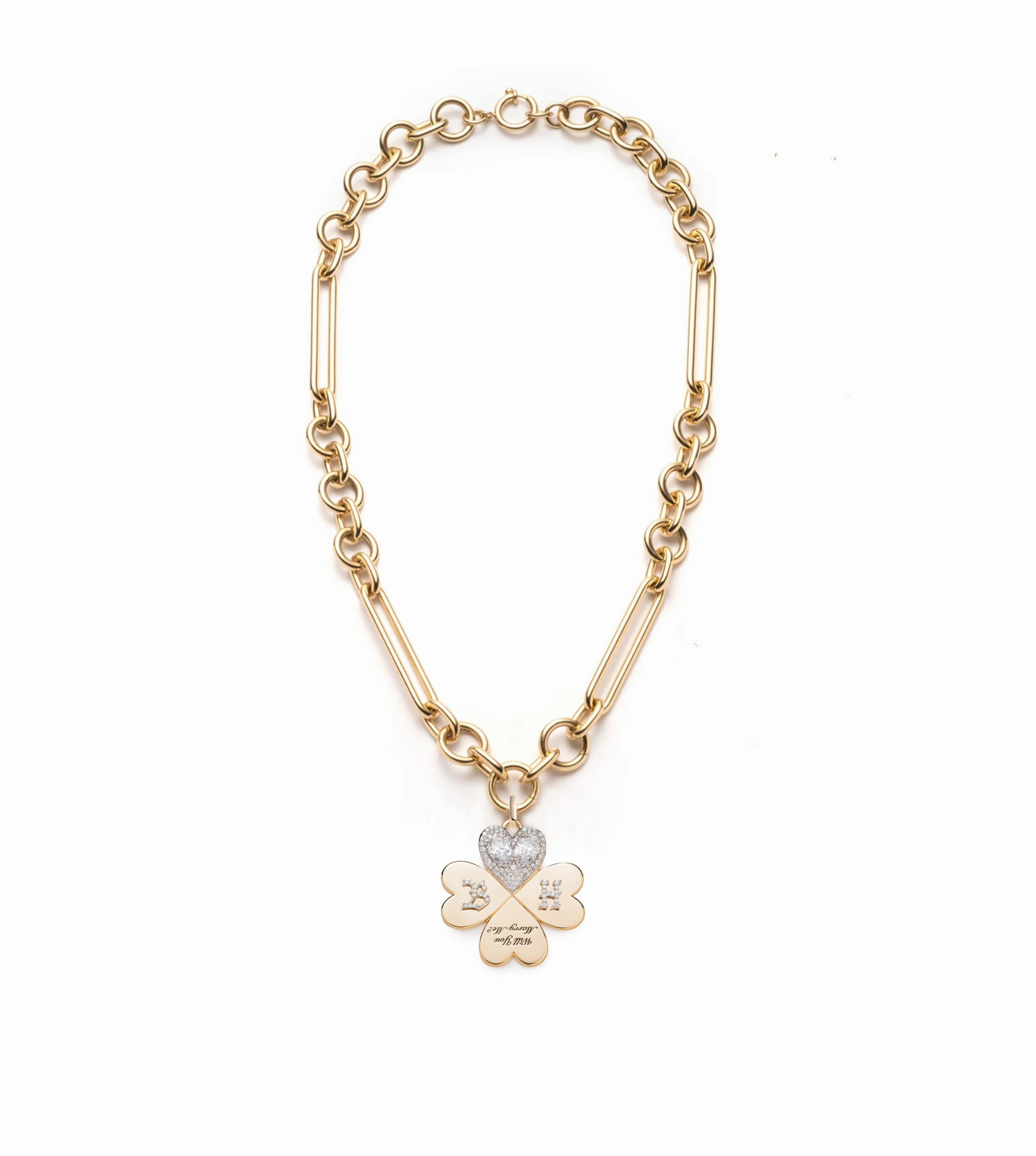 Custom Will You Marry Me Oversized Mixed Clip Neckace : in Yellow Gold with Pear Diamond
