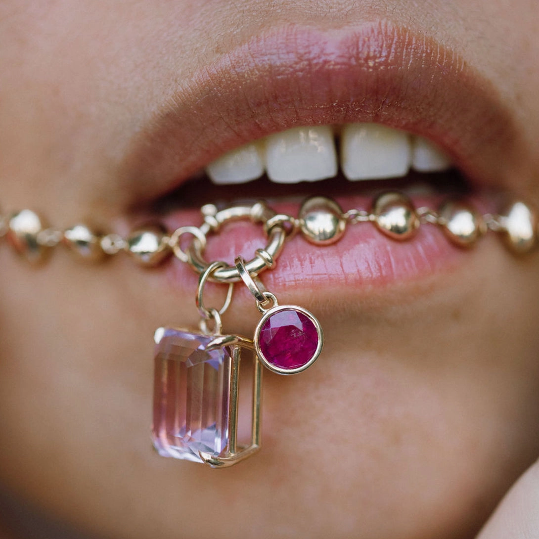 Dark Pink Tourmaline Bezel Set Charm