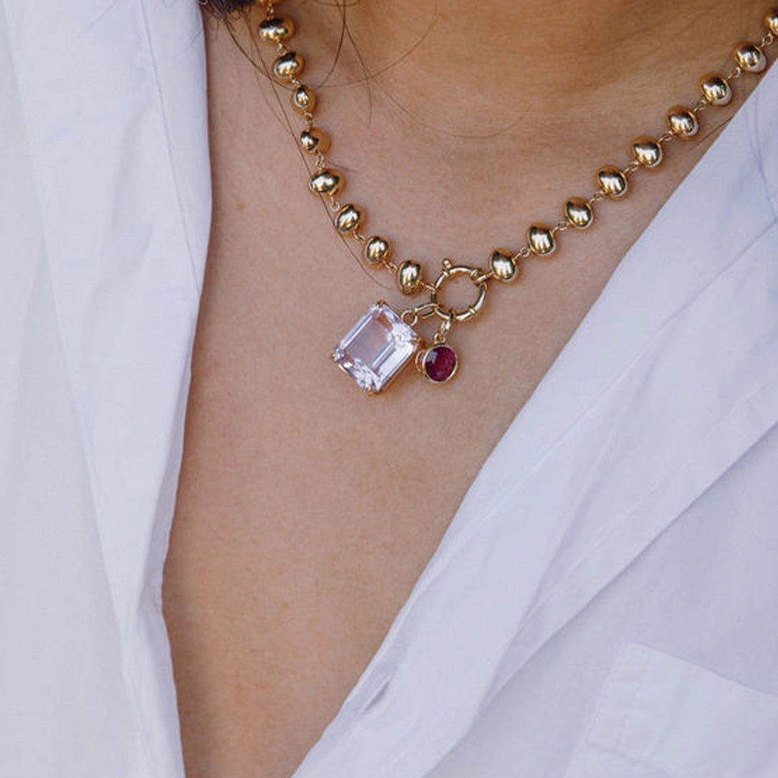Dark Pink Tourmaline Bezel Set Charm