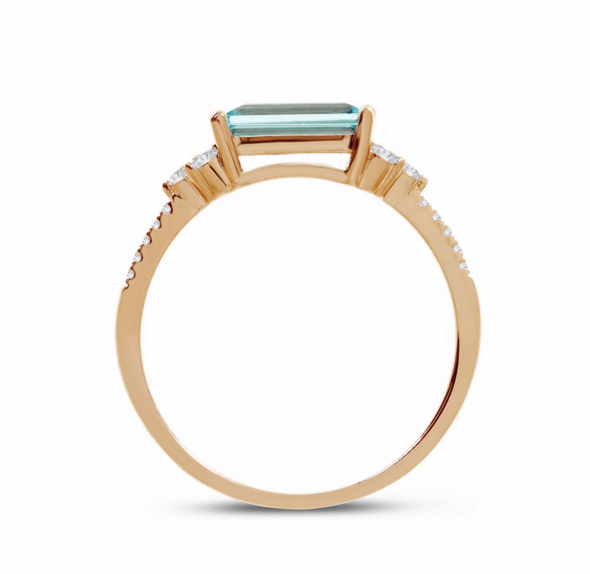 East West Octagon Blue Topaz and Diamond RIng